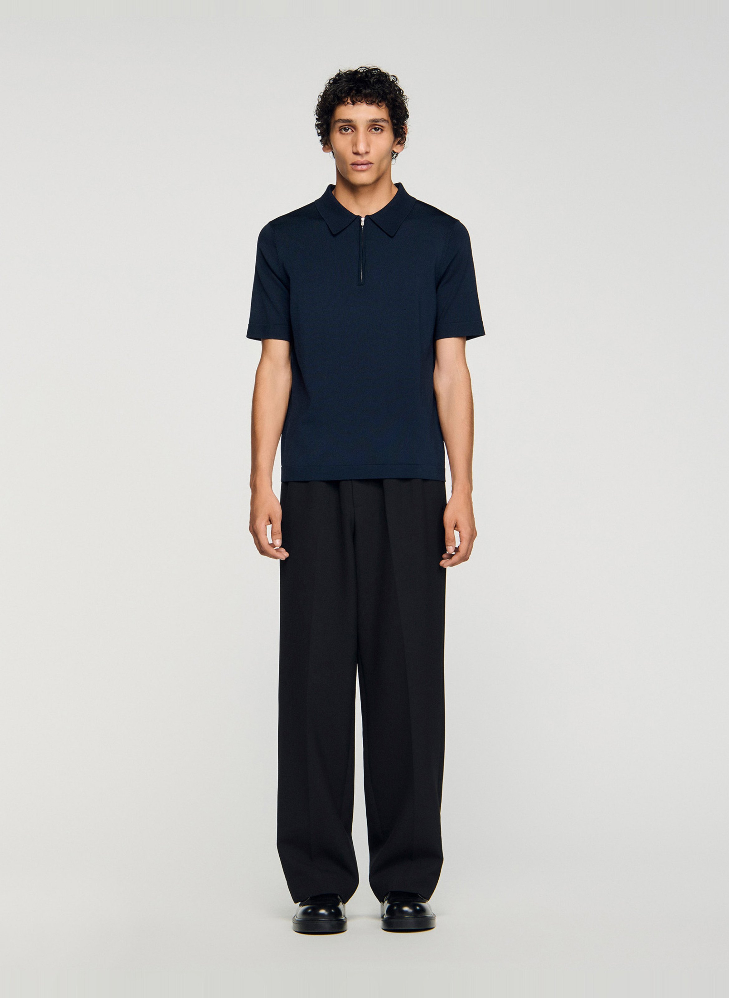 T-shirt manches courtes à col polo zippé SANDRO Bleu