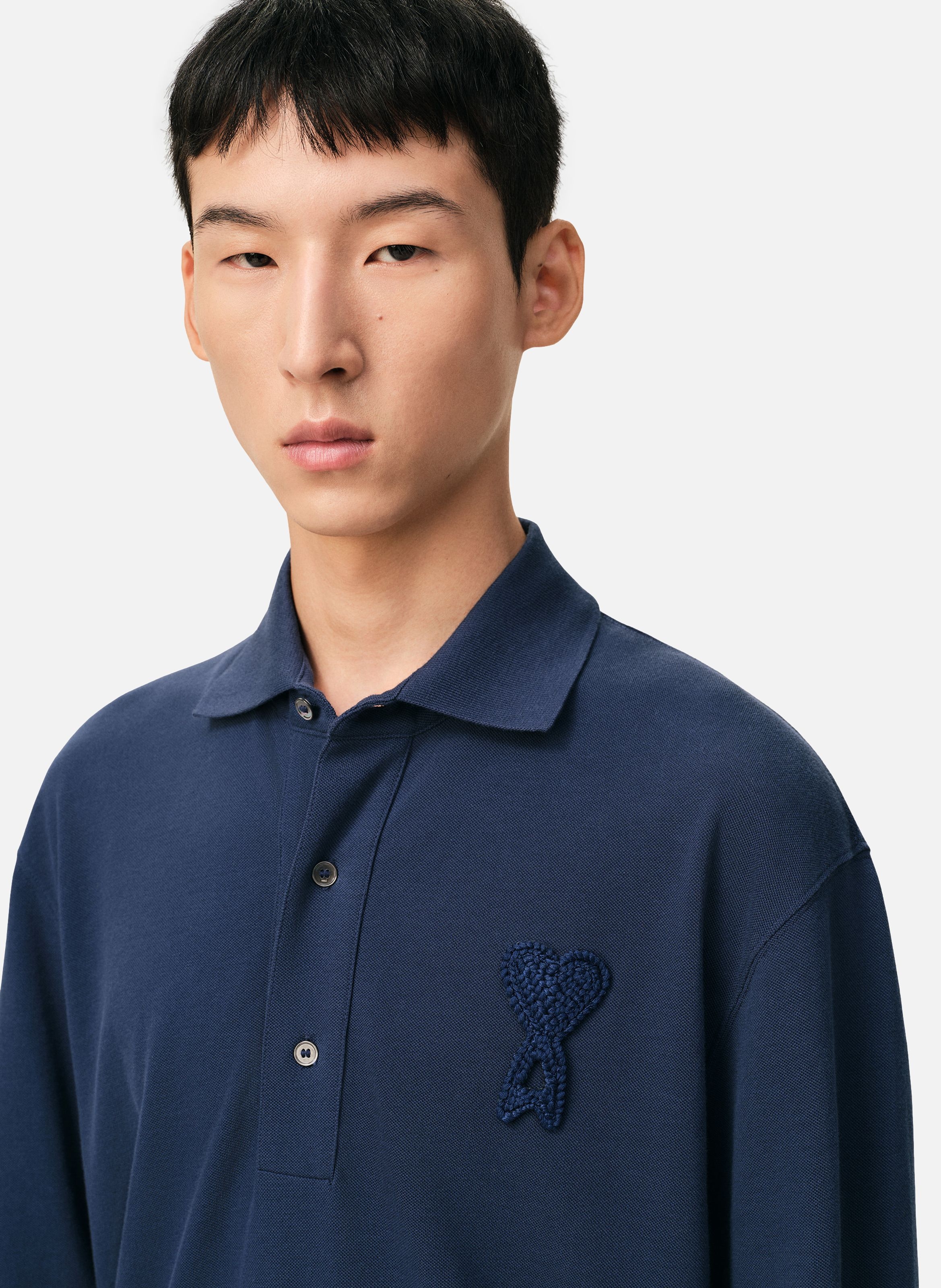 Polo ami de coeur crochet en coton unisexe AMI PARIS Bleu