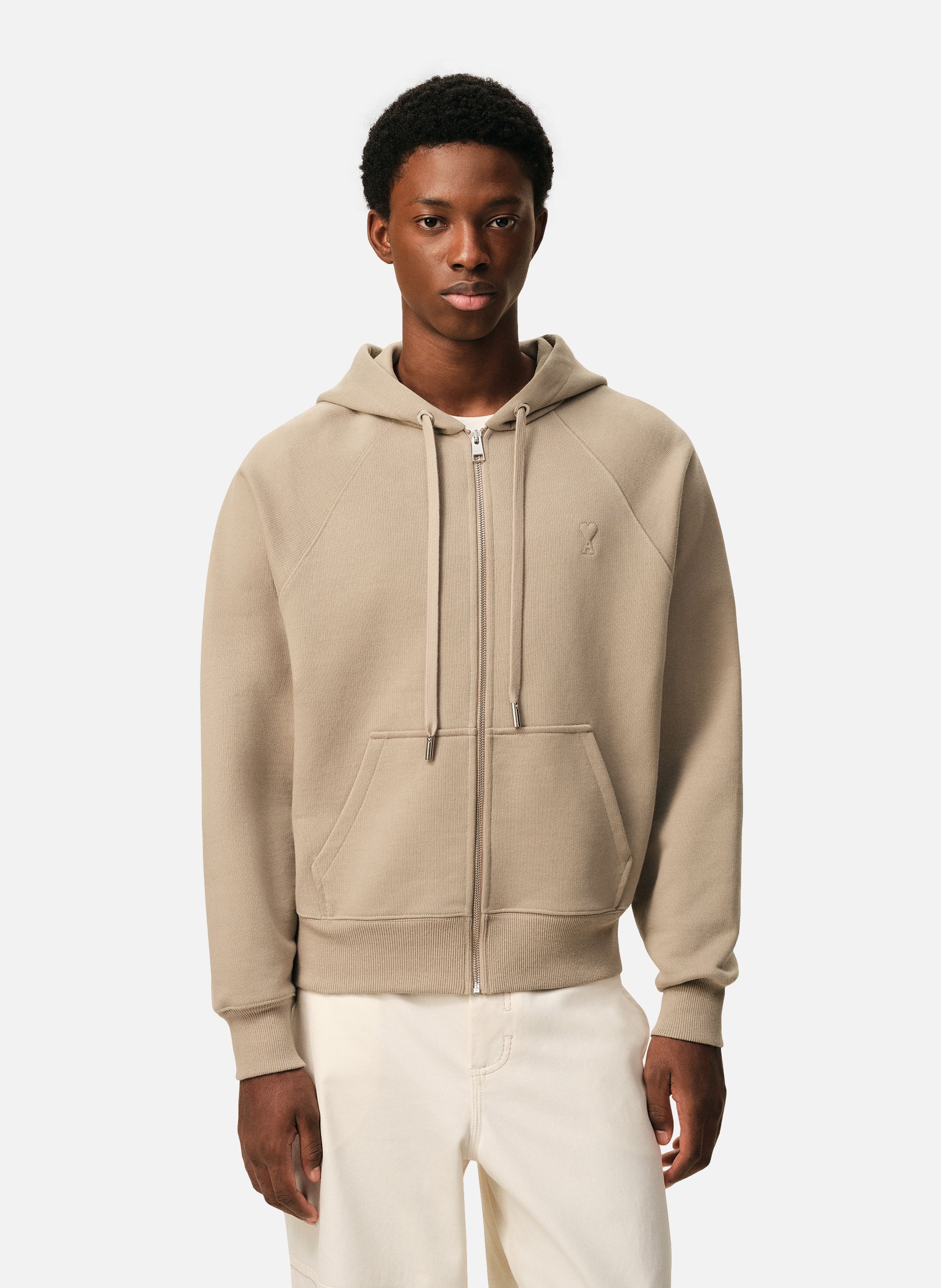 Hoodie Zippé Ami De Coeur En Coton unisexe AMI PARIS Beige