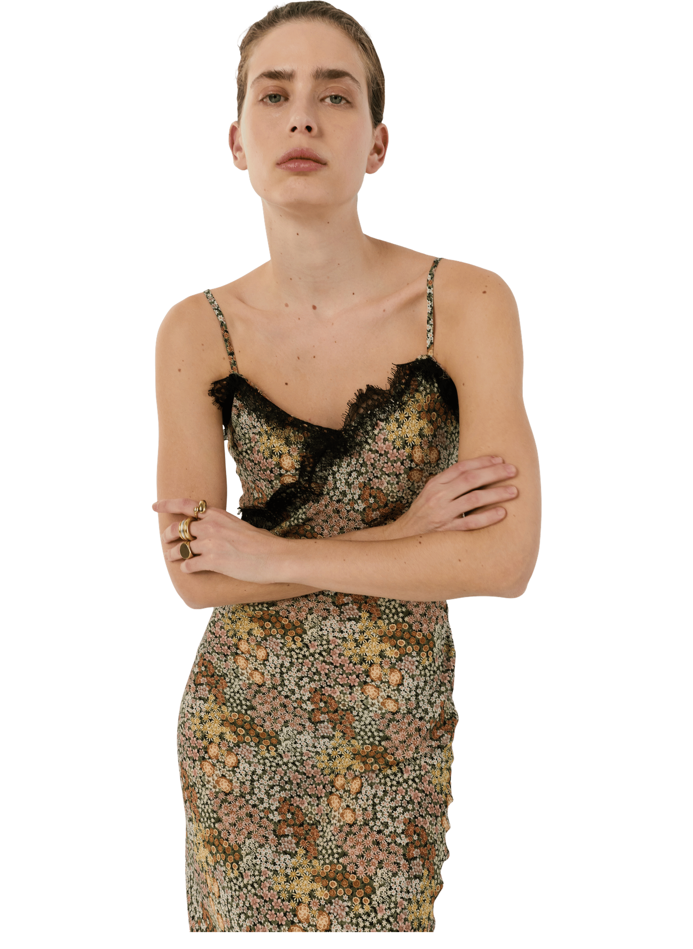 Robe longue fleurie à fines bretelles - rym GERARD DAREL Rose