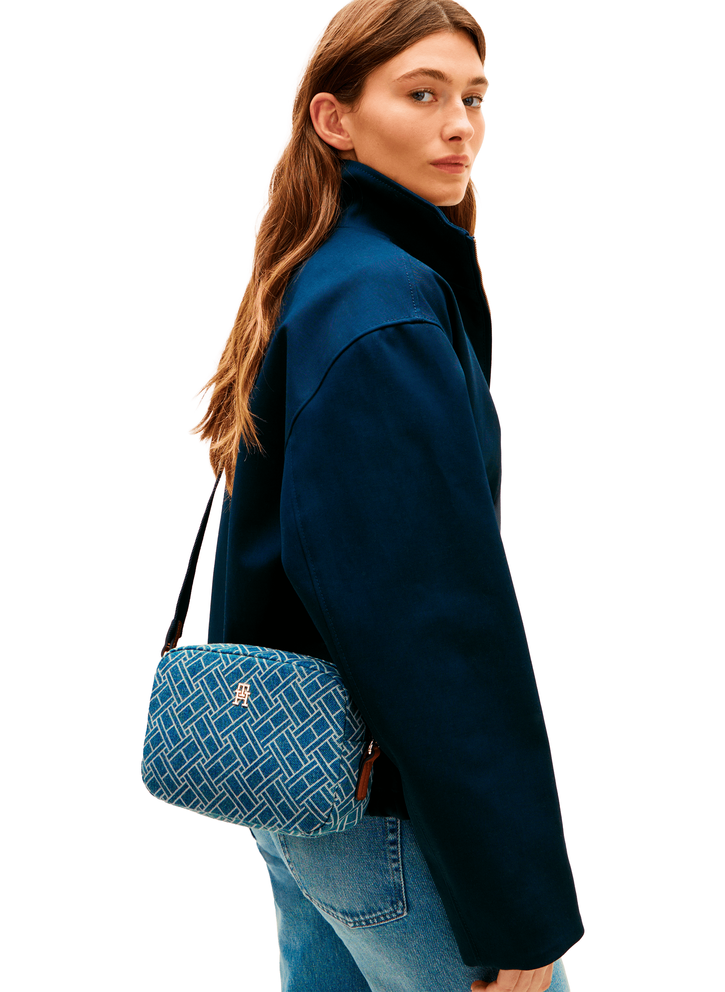 Sac à bandoulière à imprimé monogramme en coton TOMMY HILFIGER Bleu