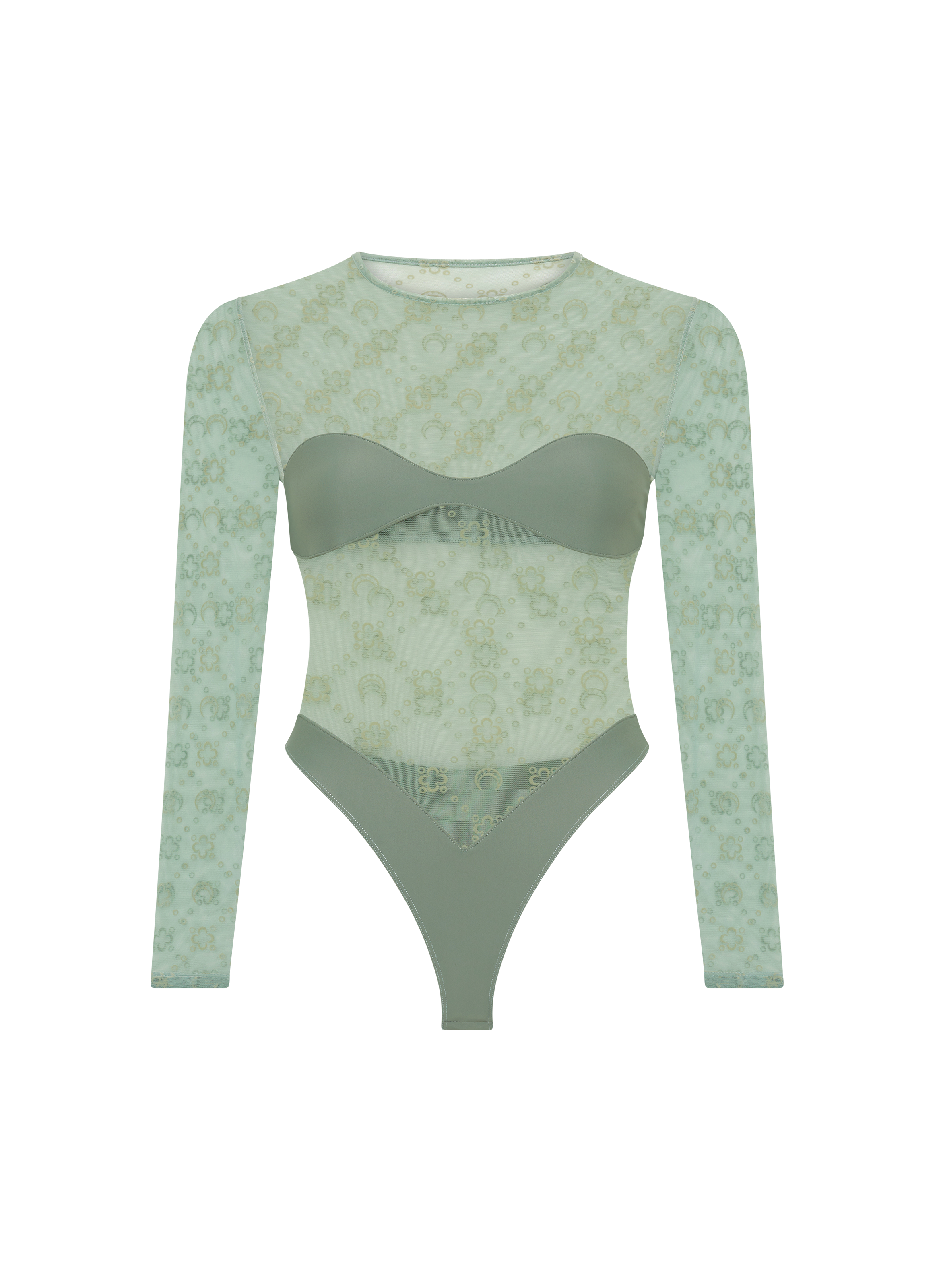 Moonogram mesh flock bodysuit top MARINE SERRE Green
