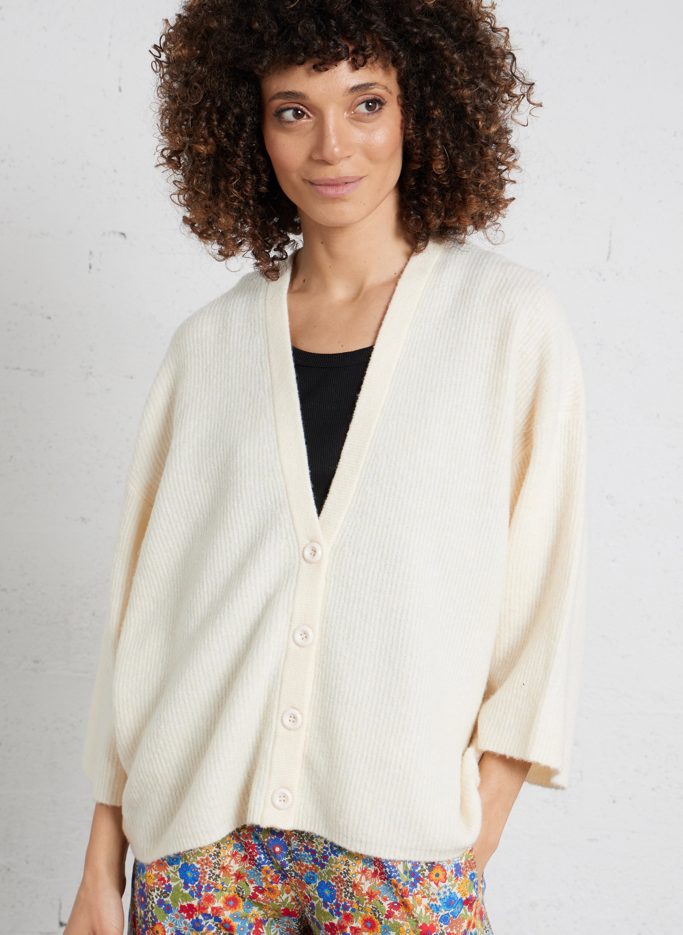 Gilet oversize col rond en maille damsville AMERICAN VINTAGE Beige