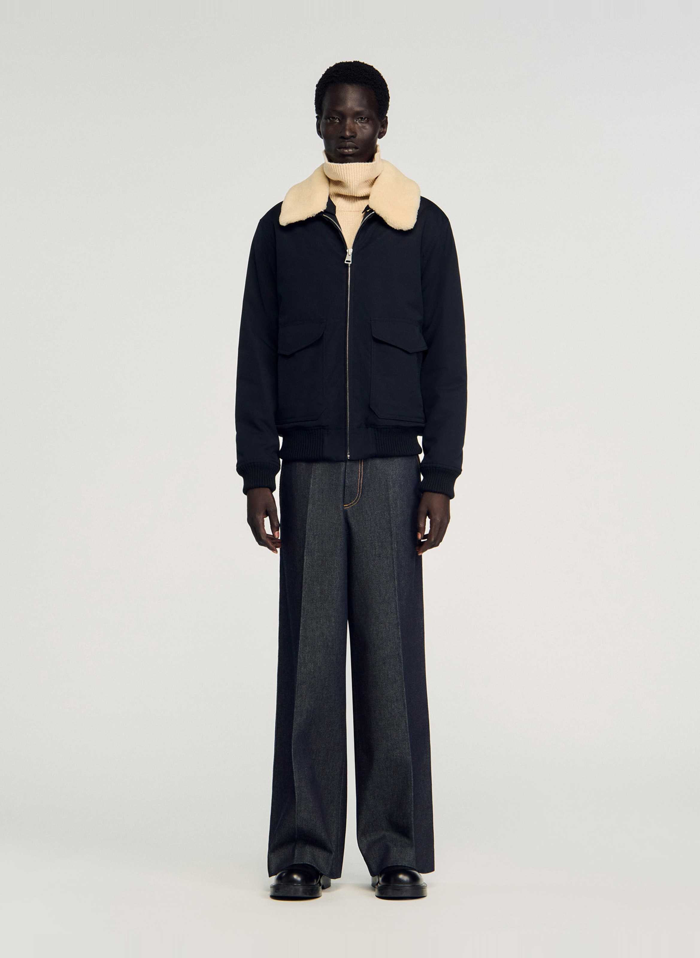 Blouson col classique en coton SANDRO Bleu