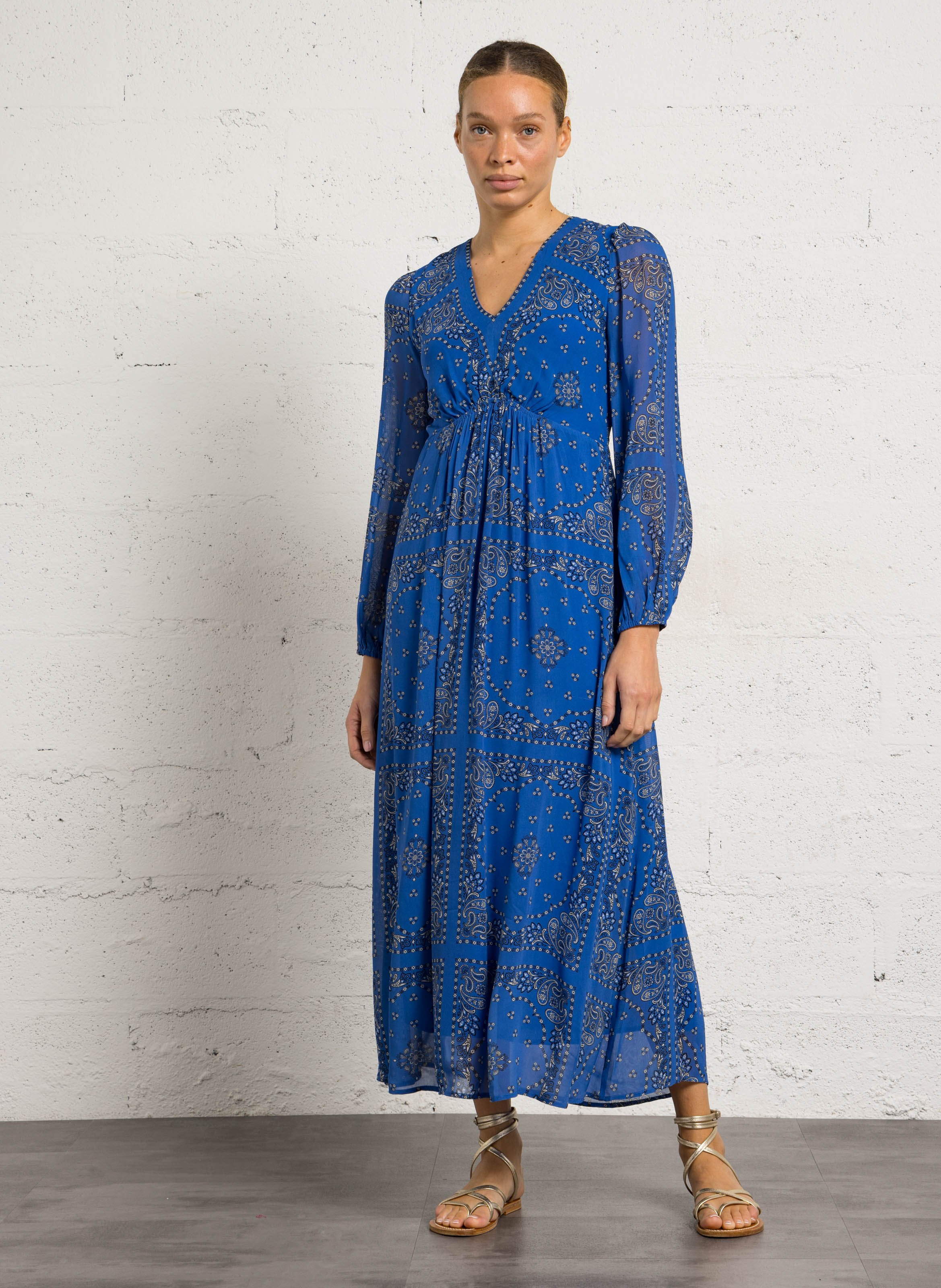 Robe longue col v imprimée blandine MAISON 123 Violet