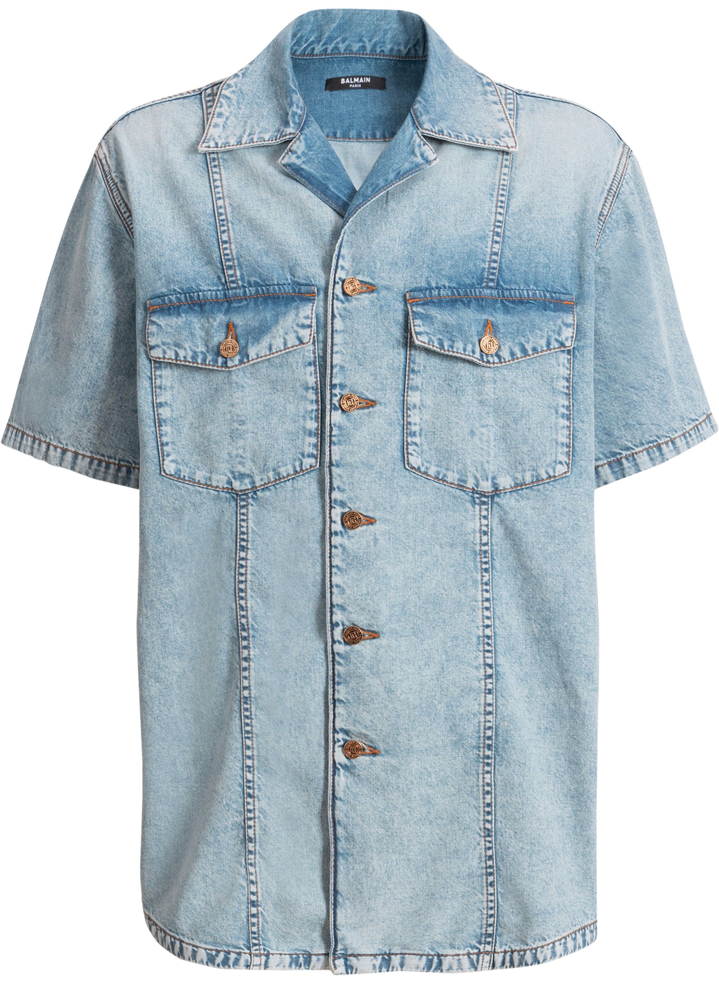 Chemise en denim délavé light blue BALMAIN Bleu