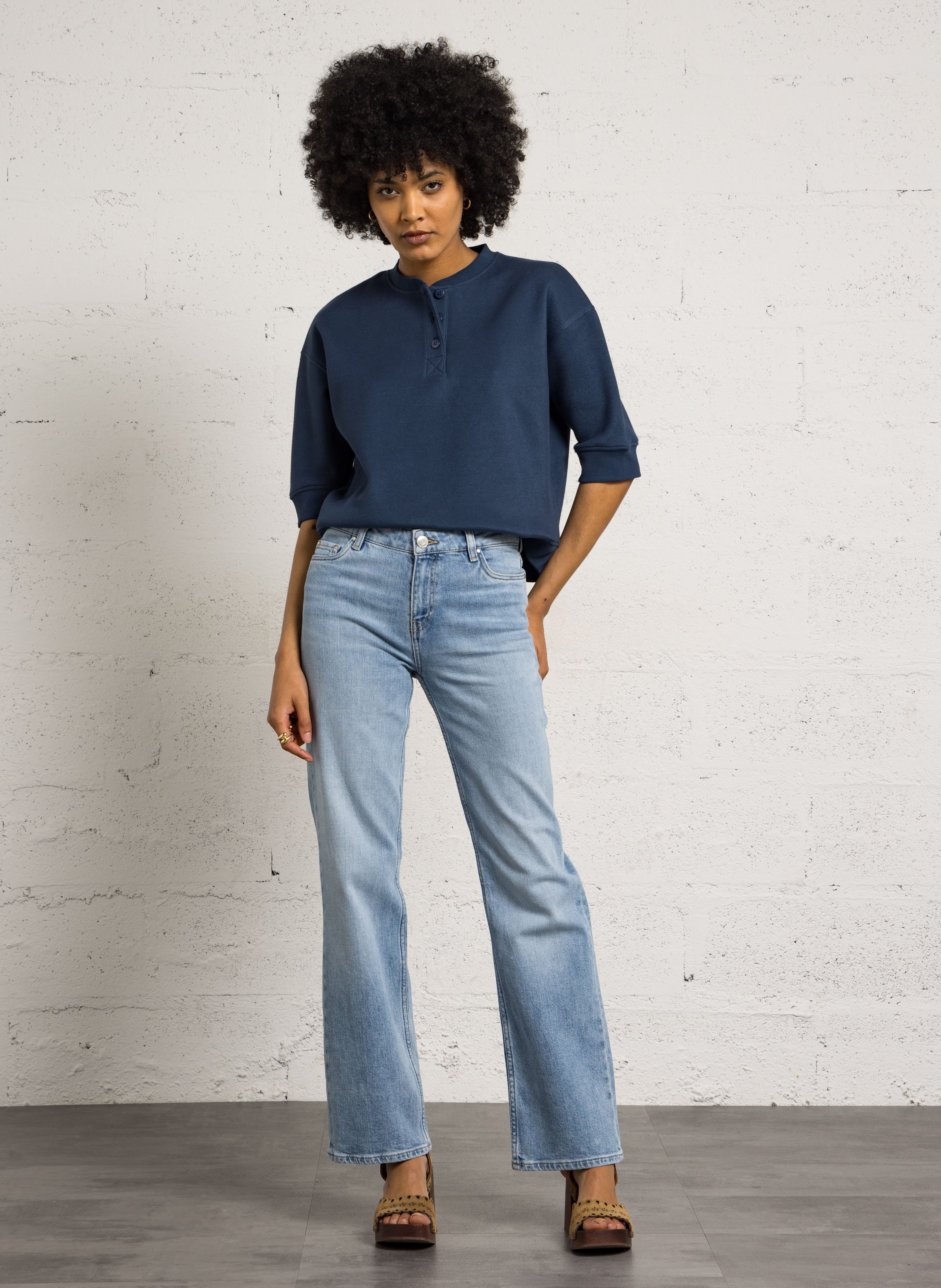 Top col rond boutonné uni laurena Violet