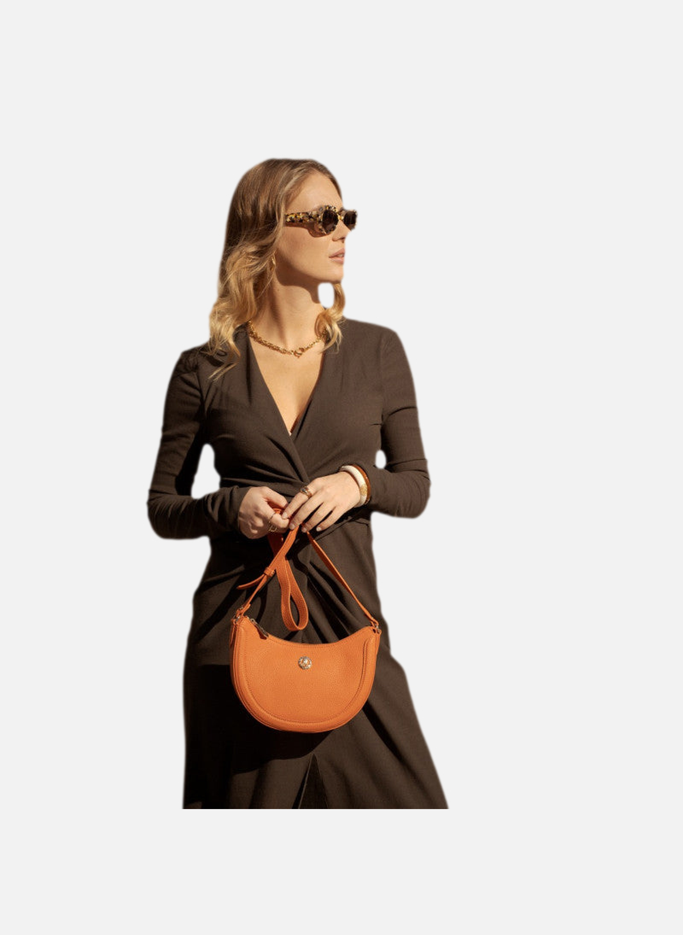 Image | sac porté épaule en cuir de vachette POURCHET Orange