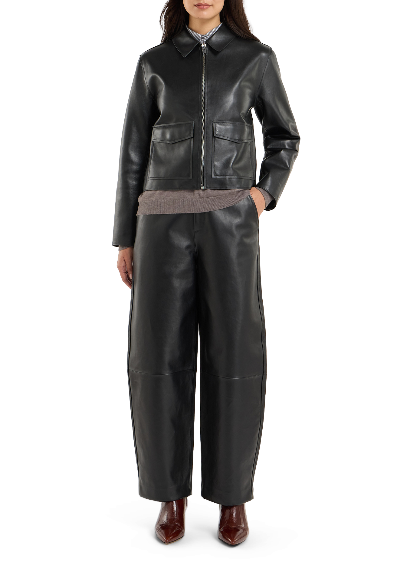 Short straight Bumia leather jacket SAISON 1865 Black