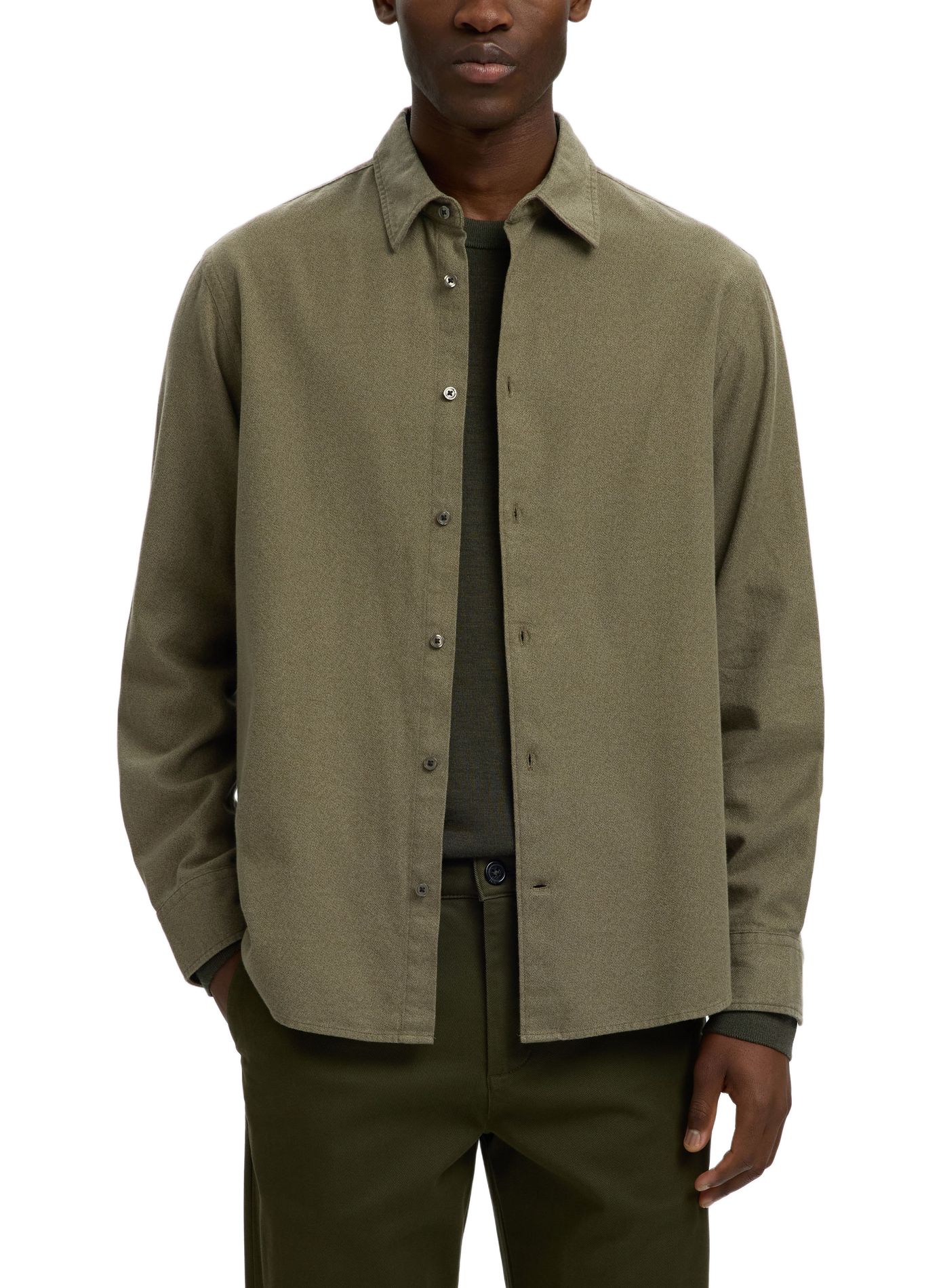 Chemise col classique manches contrastantes en coton SELECTED Green
