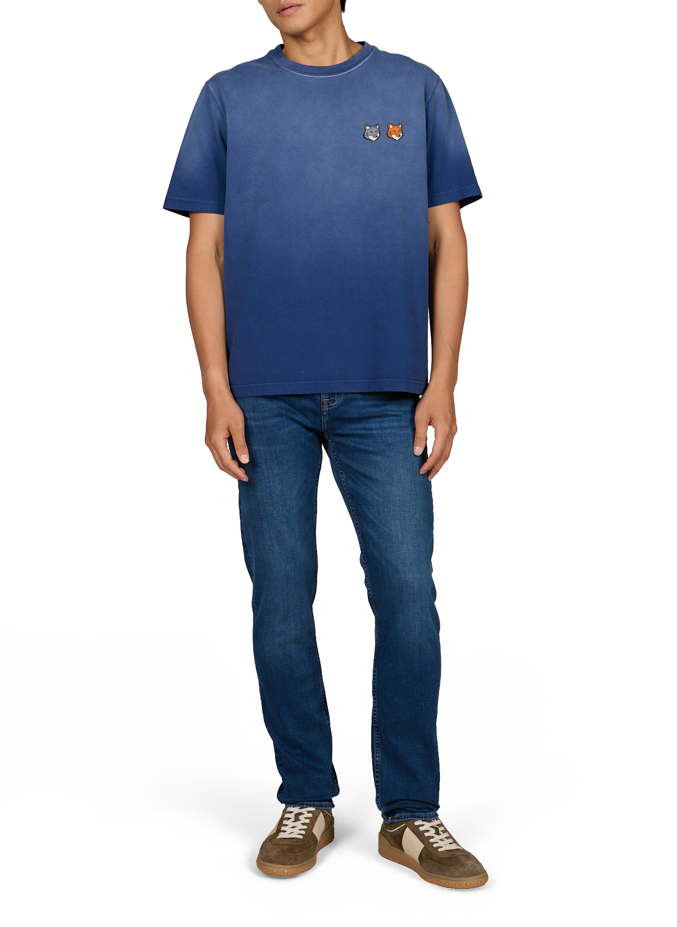 Tee-shirt droit col rond en coton MAISON KITSUNÉ Bleu