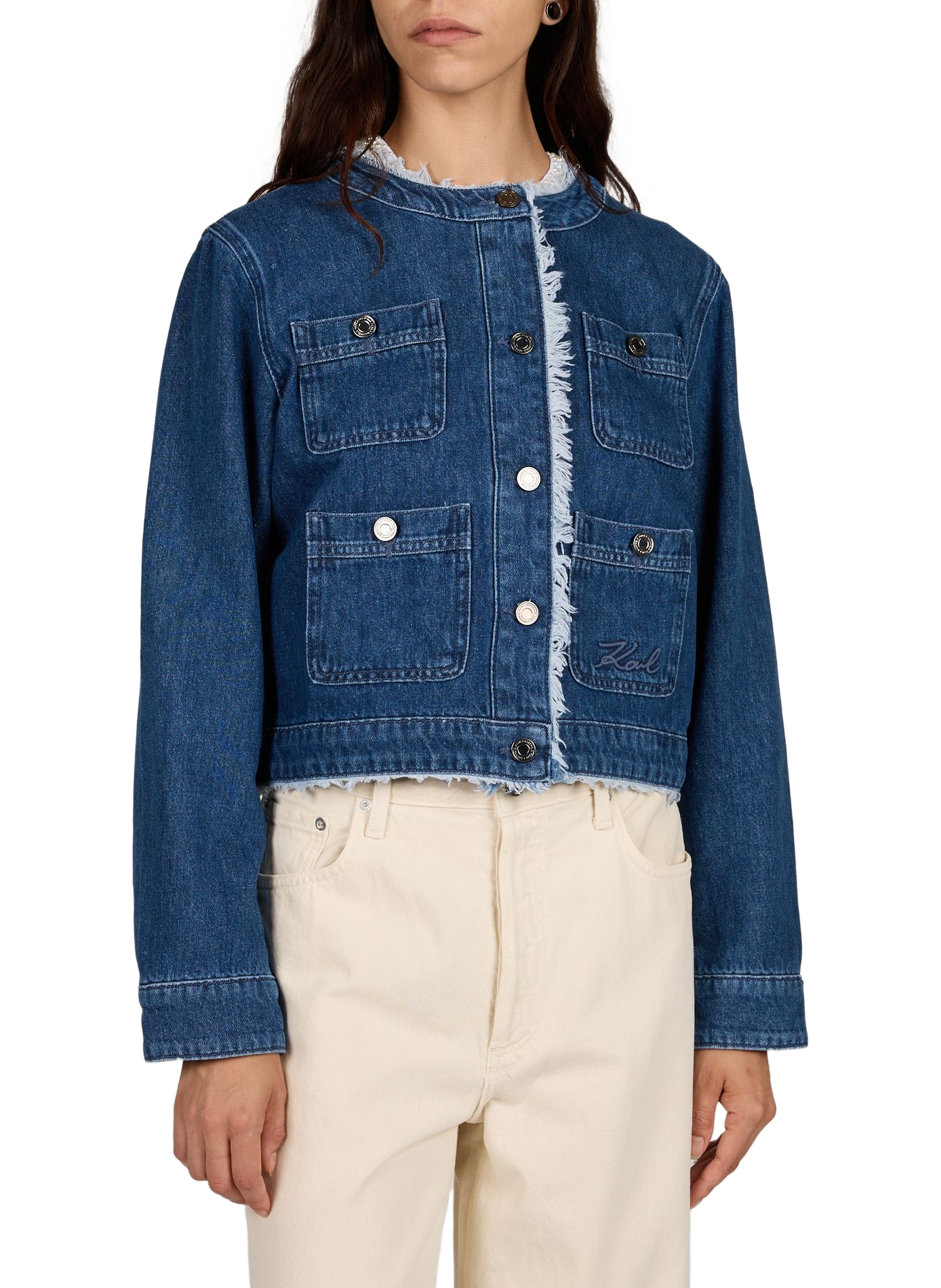 Round-neck denim jacket KARL LAGERFELD Blue