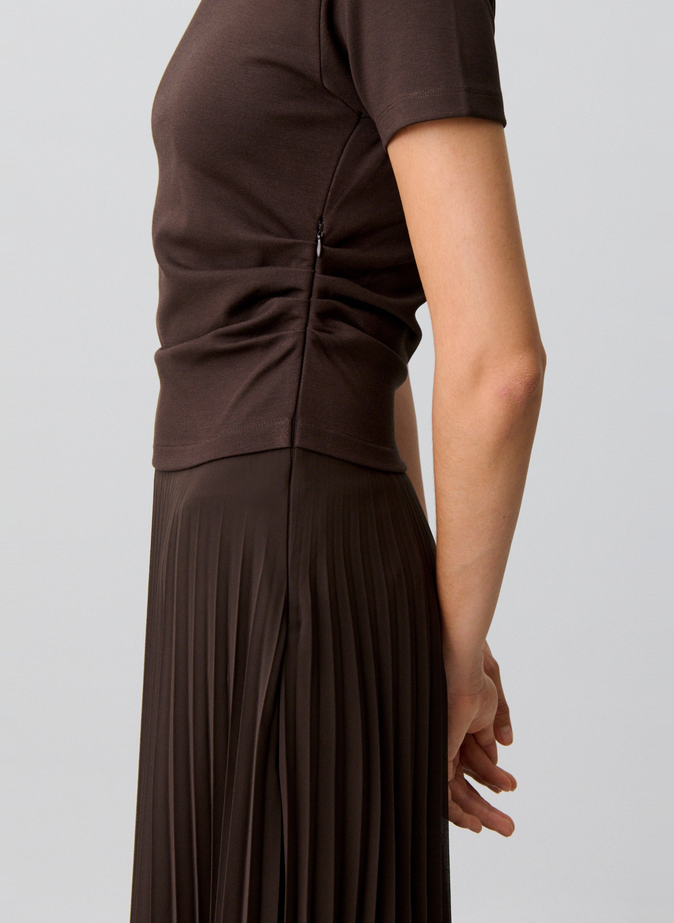 Robe longue col rond plissée | Marron CLAUDIE PIERLOT Femme