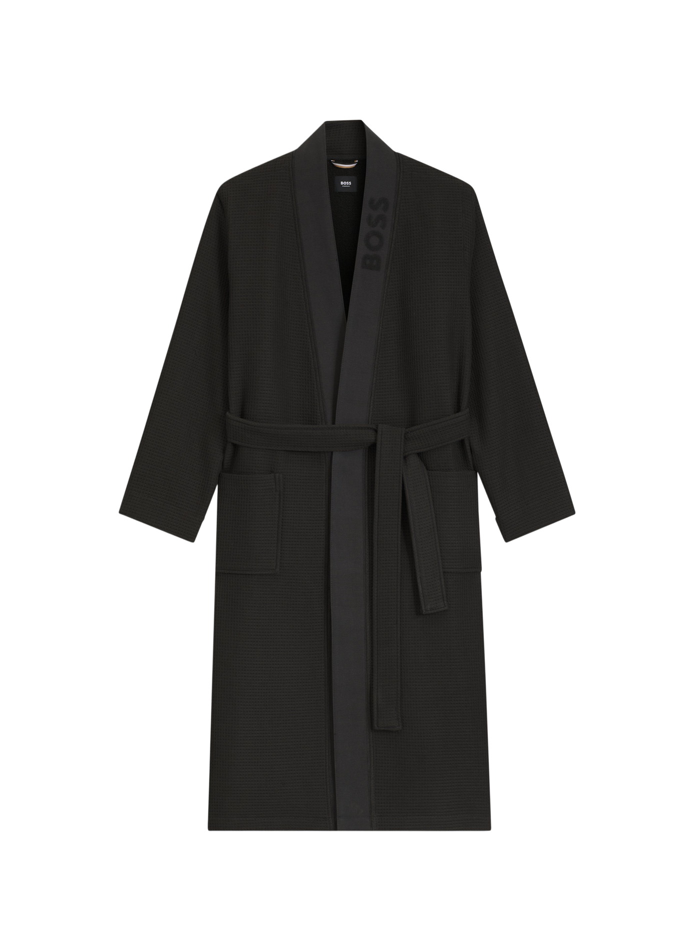 Peignoir en jacquard de coton mélangé avec revers à logo BOSS Noir