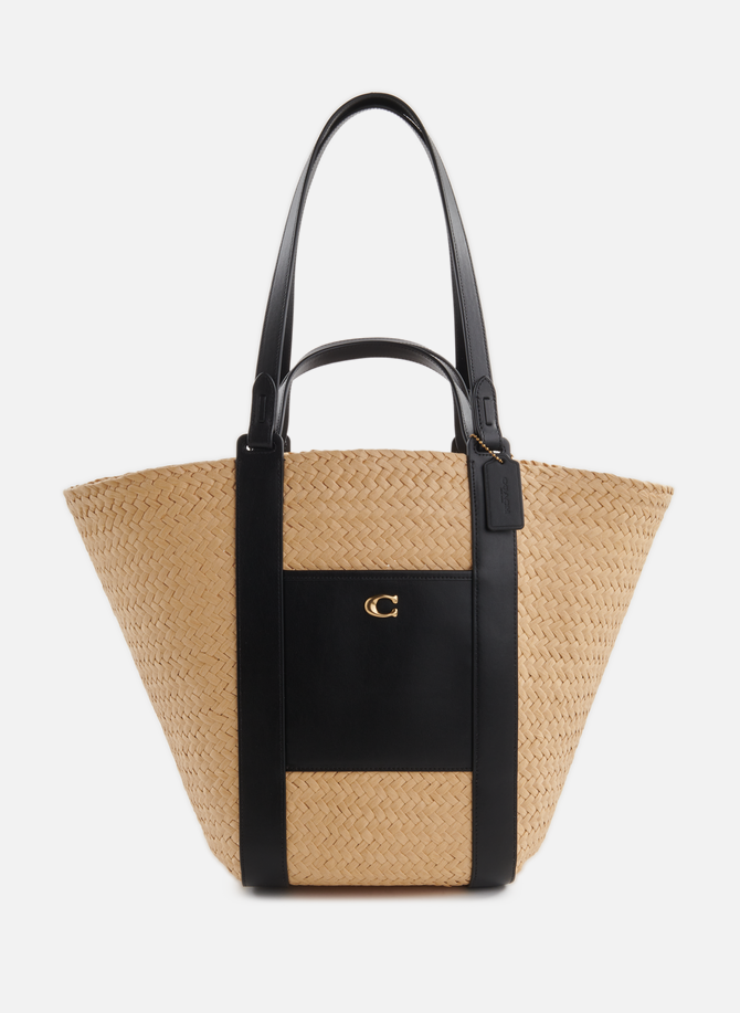 Straw and leather tote bag COACH