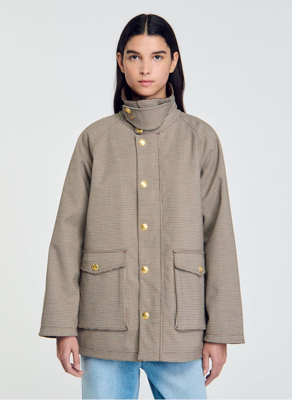 Veste col chemise à carreaux Marron by SANDRO SANDRO Veste col chemise à carreaux Marron