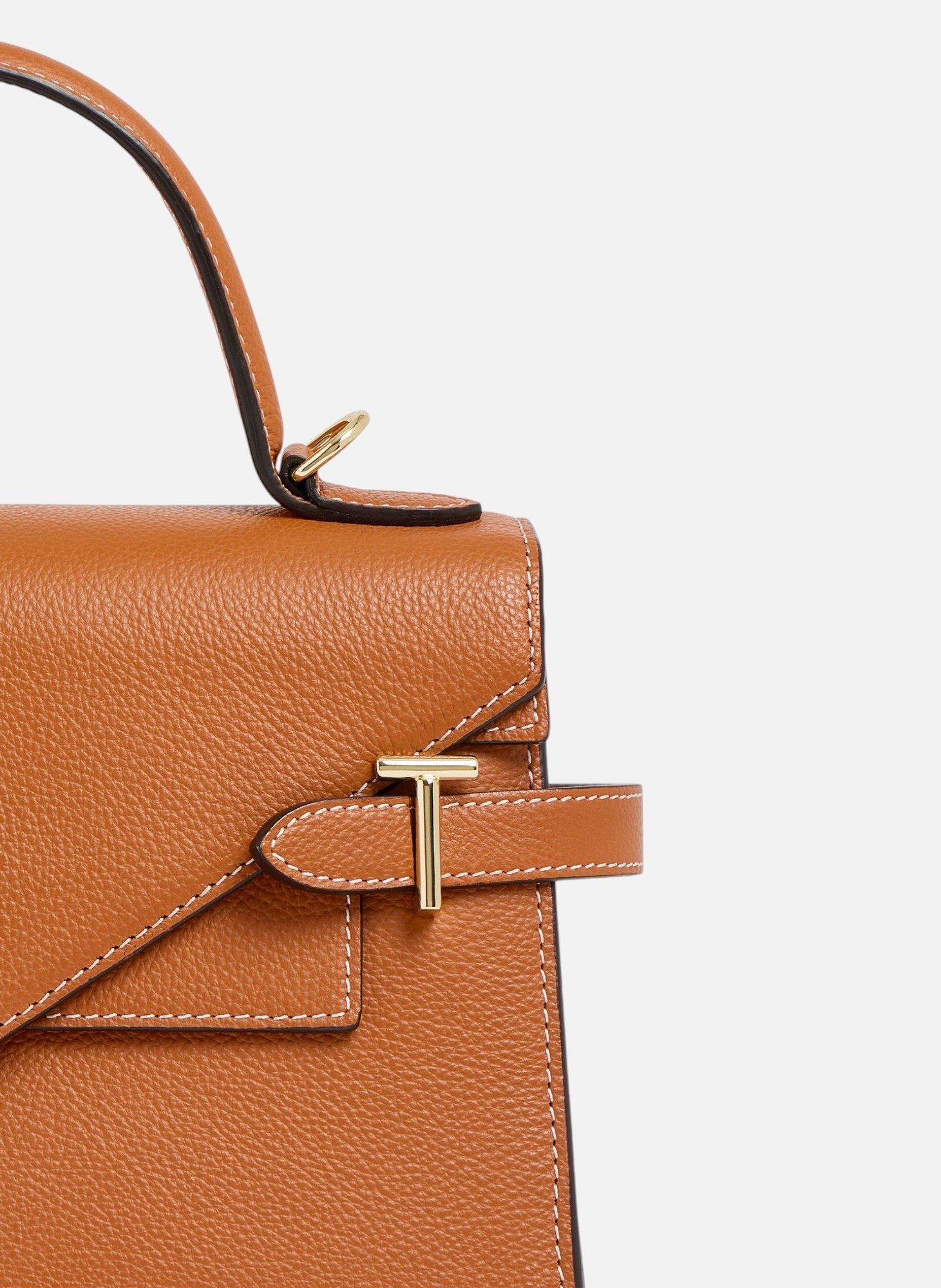 Sac à main double rabat moyen modèle emilie en cuir grainé LE TANNEUR Marron