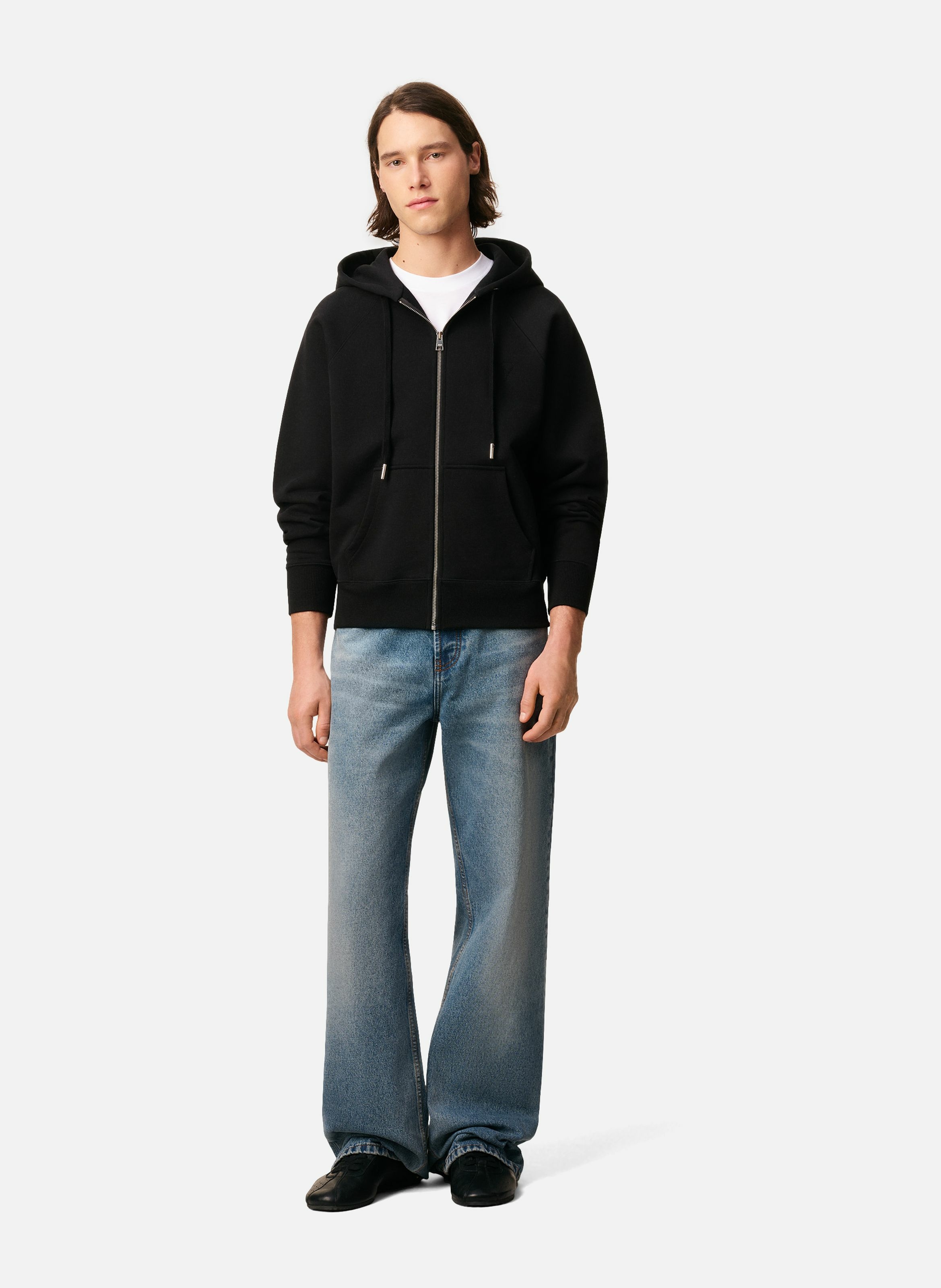 Hoodie zippé ami de coeur embossé unisexe en coton AMI PARIS Noir