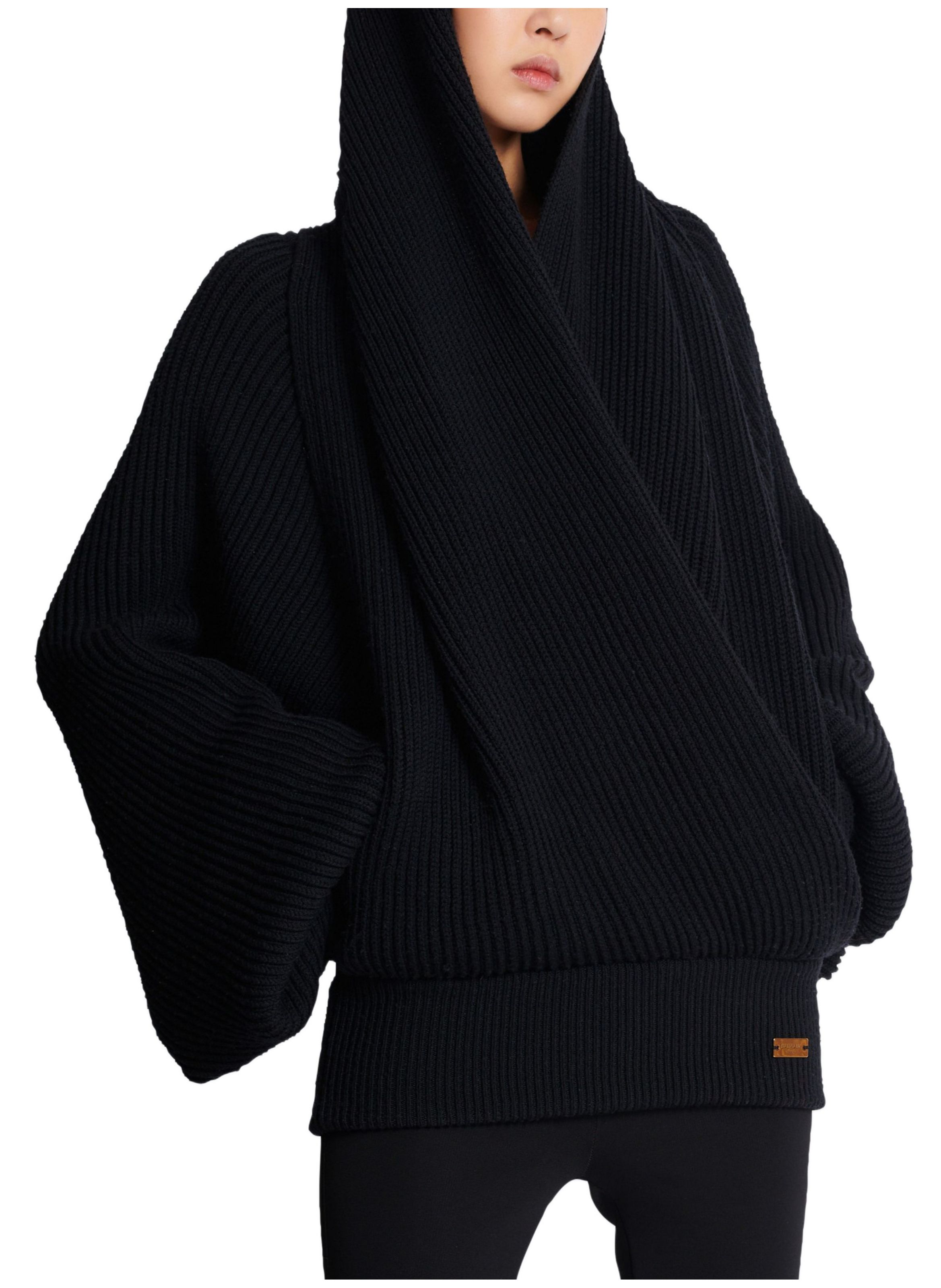 Pull oversize en maille à capuche BALMAIN Noir