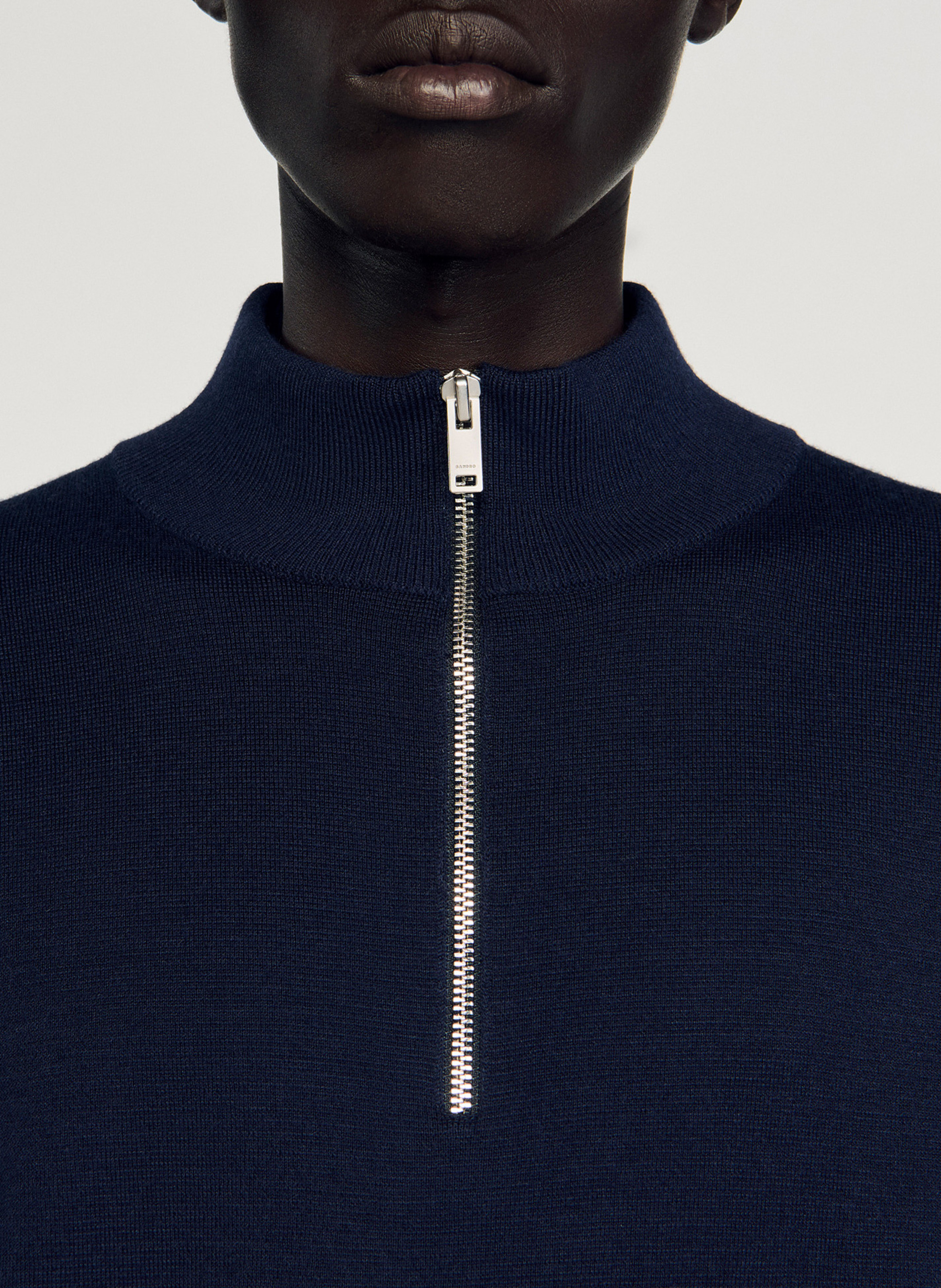 Pull col montant zippé en laine SANDRO Bleu