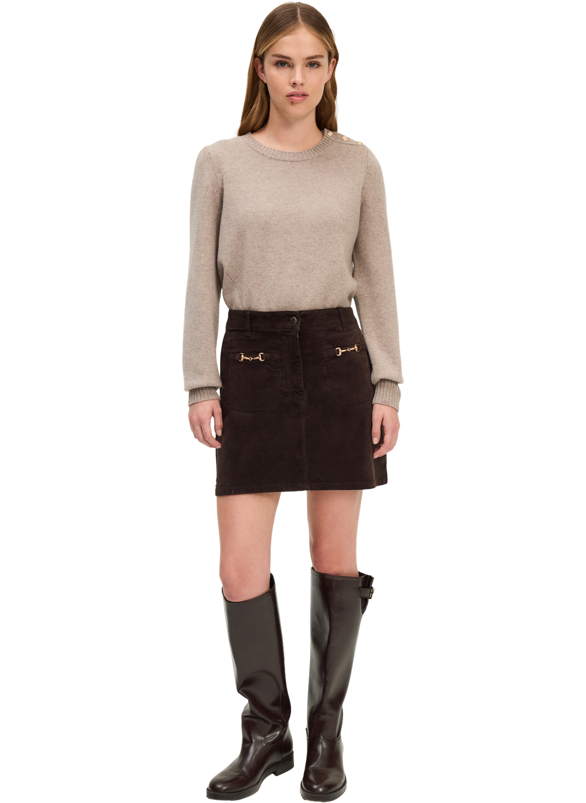 Mini-jupe en velours aux mors dorés - blanka PABLO Marron