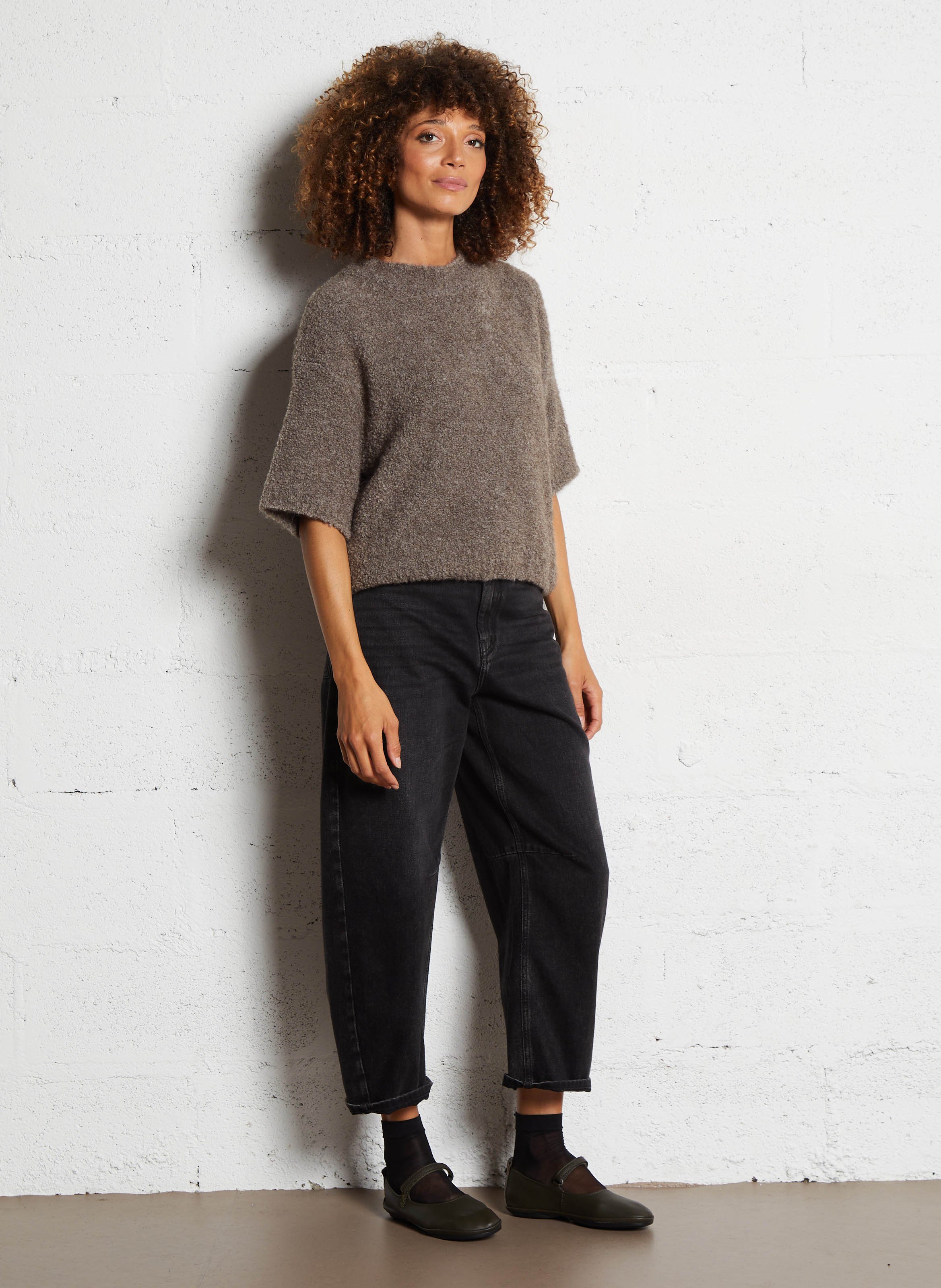 Pull oversize col rond en laine mélangée zolly AMERICAN VINTAGE Beige