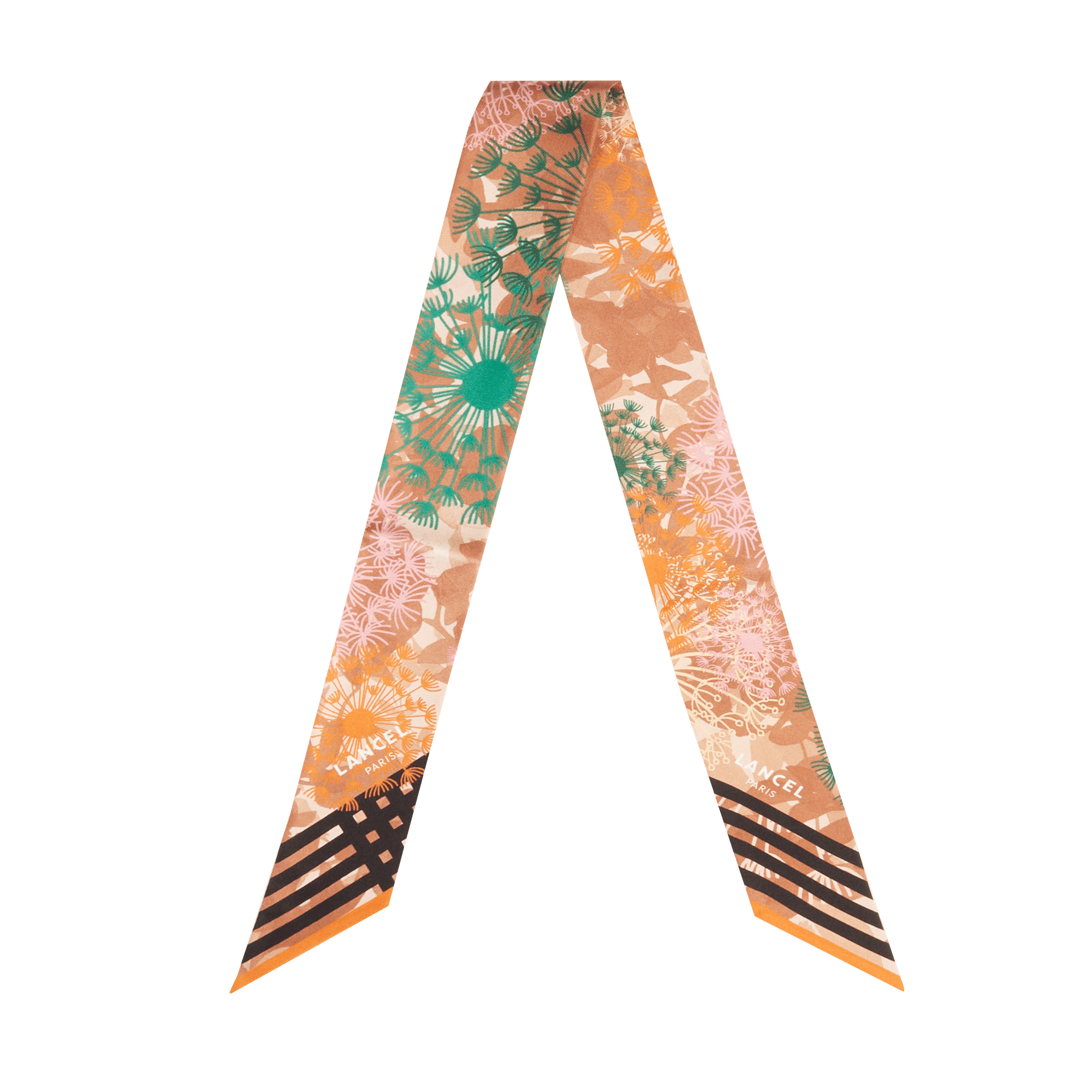 LANCEL Bandeau motif quadri feux d'artifice en soie Orange