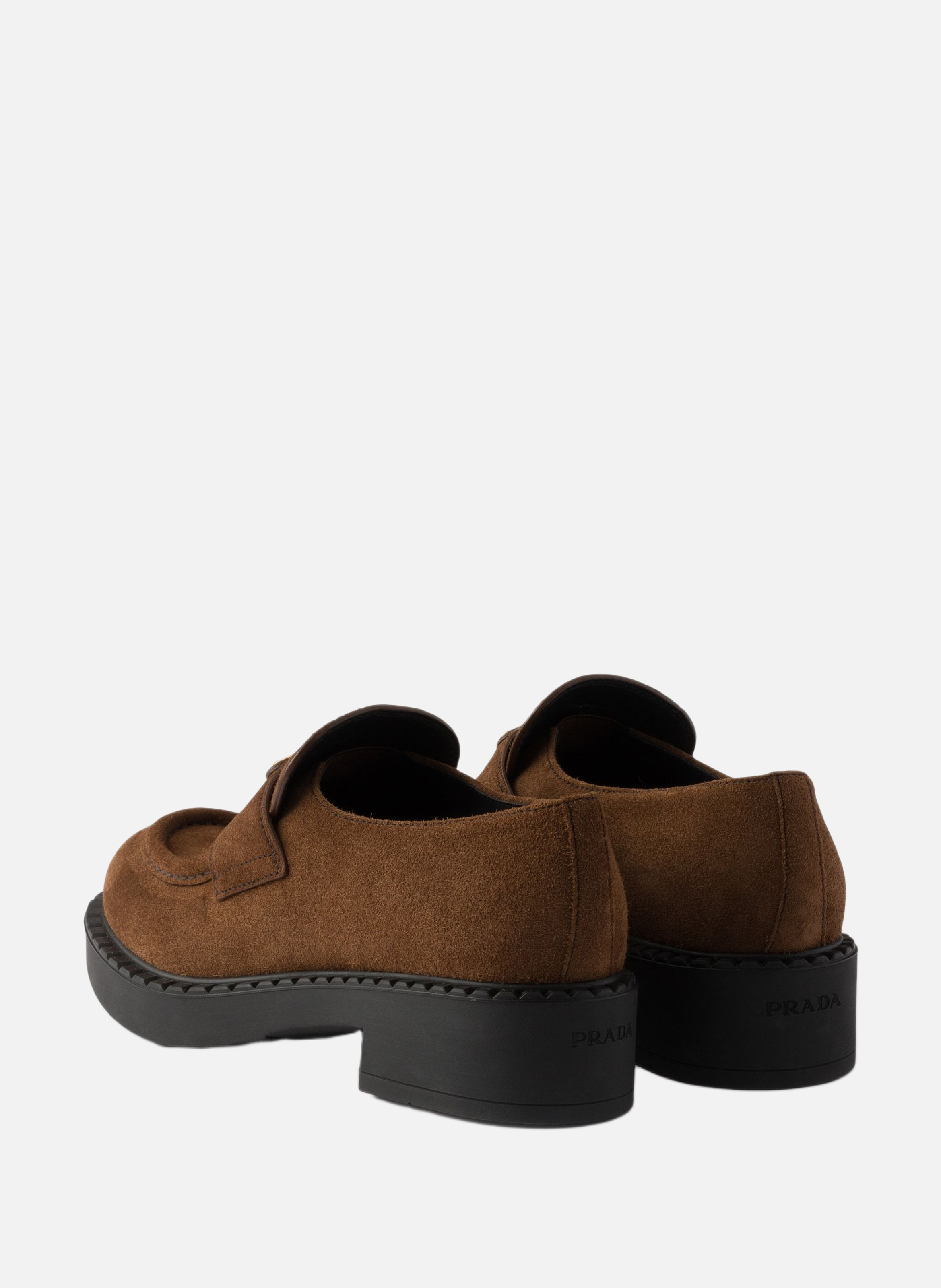 Mocassins en veau velours chocolat PRADA Marron