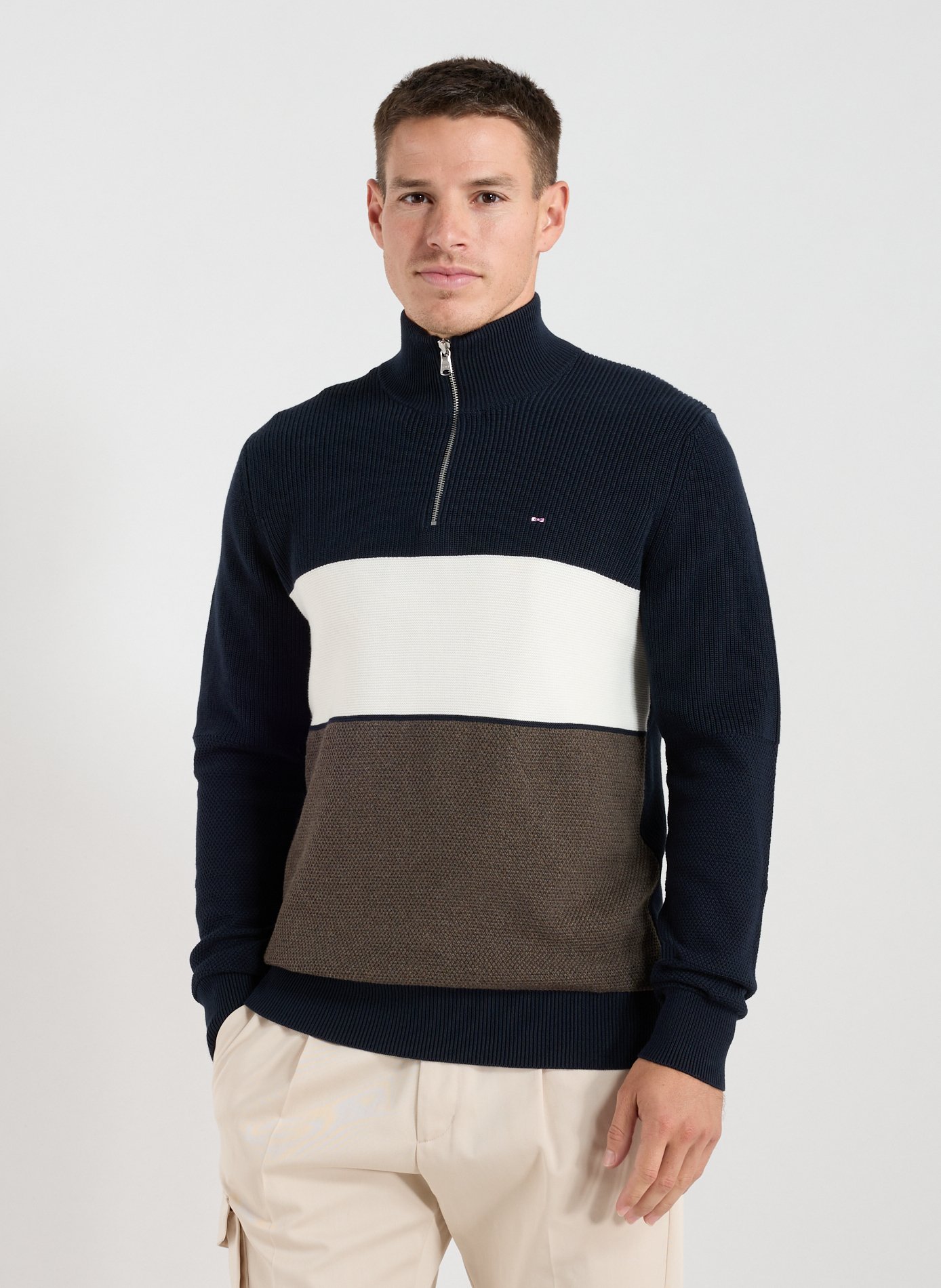 EDEN PARK Pull col zippé en coton Marron