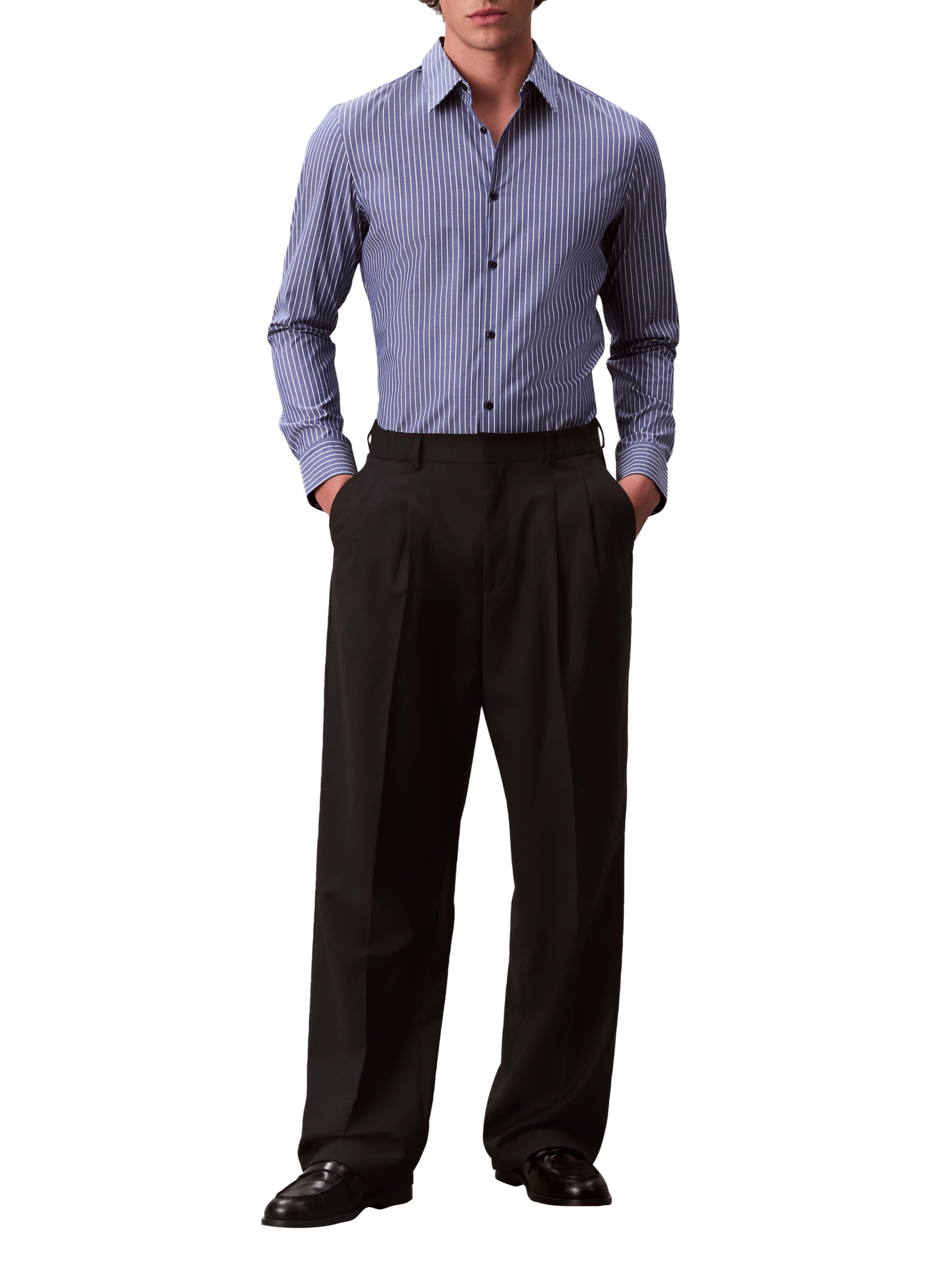 Chemise slim à rayures en coton mélangé CALVIN KLEIN Bleu