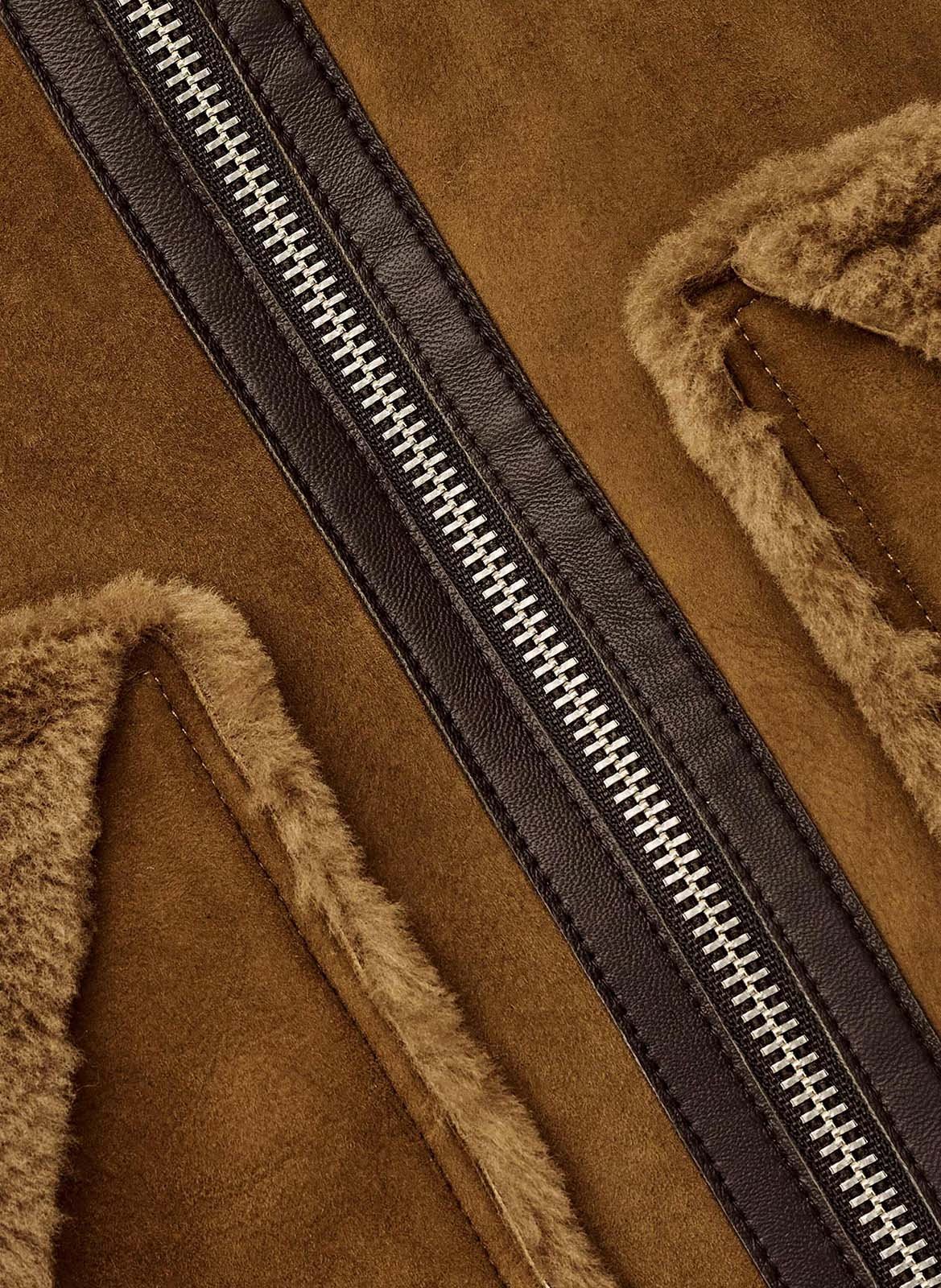 Veste droite col rabattu en cuir velours duli BA&SH Marron