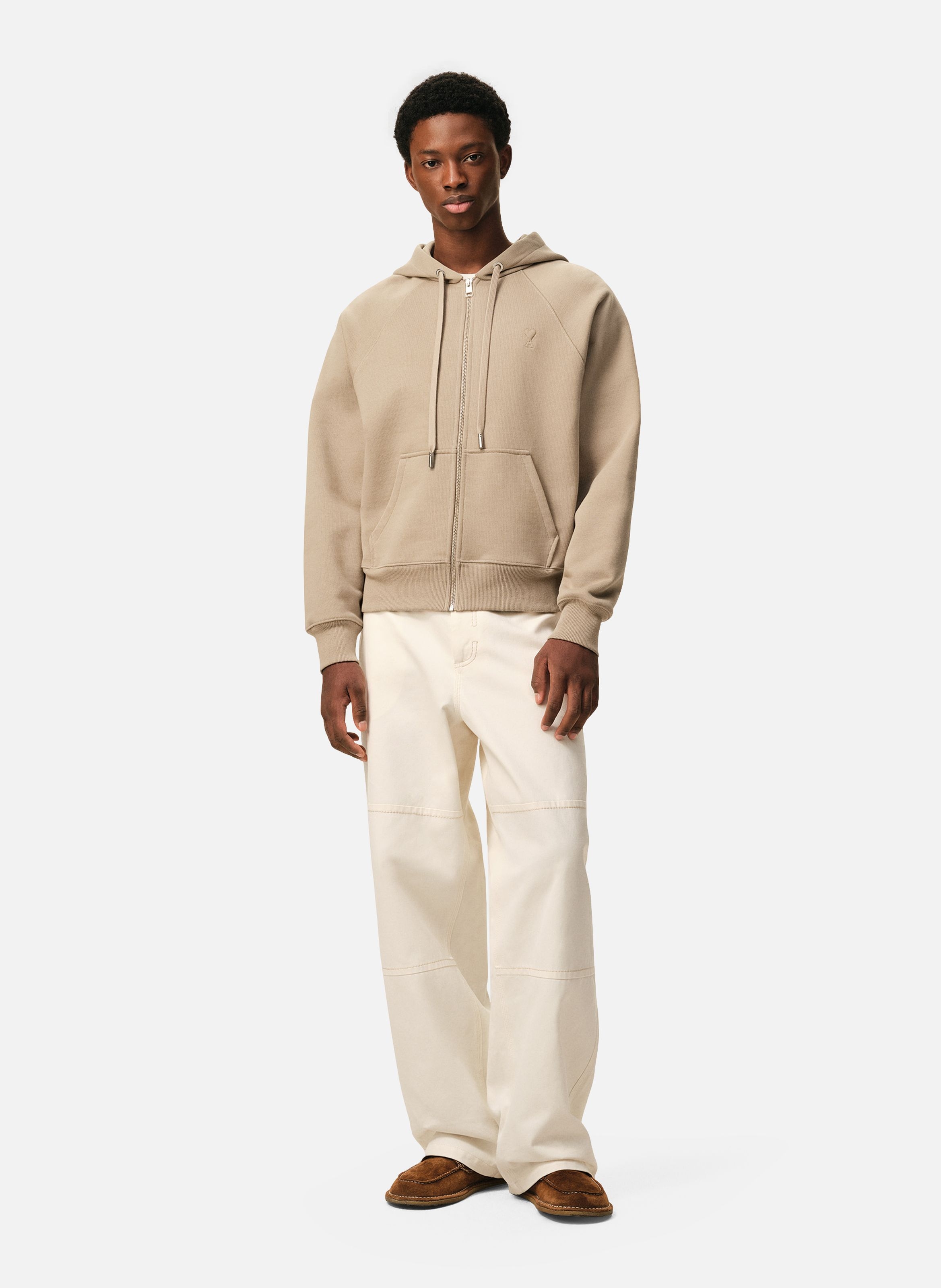 Hoodie Zippé Ami De Coeur En Coton unisexe AMI PARIS Beige