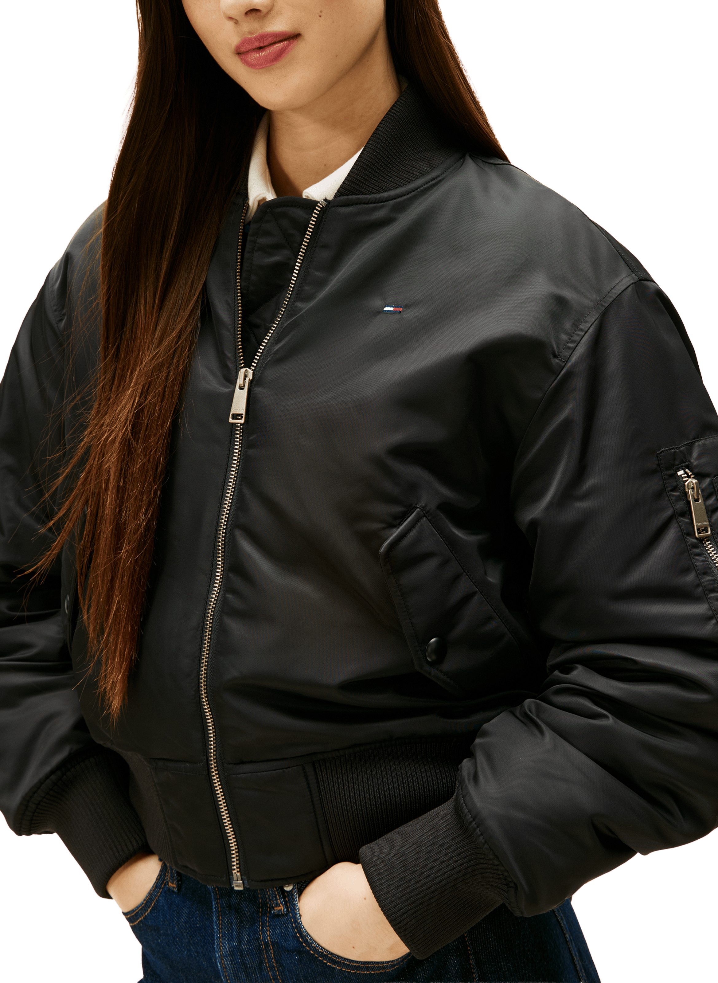 Bomber court zippé en nylon TOMMY HILFIGER Noir