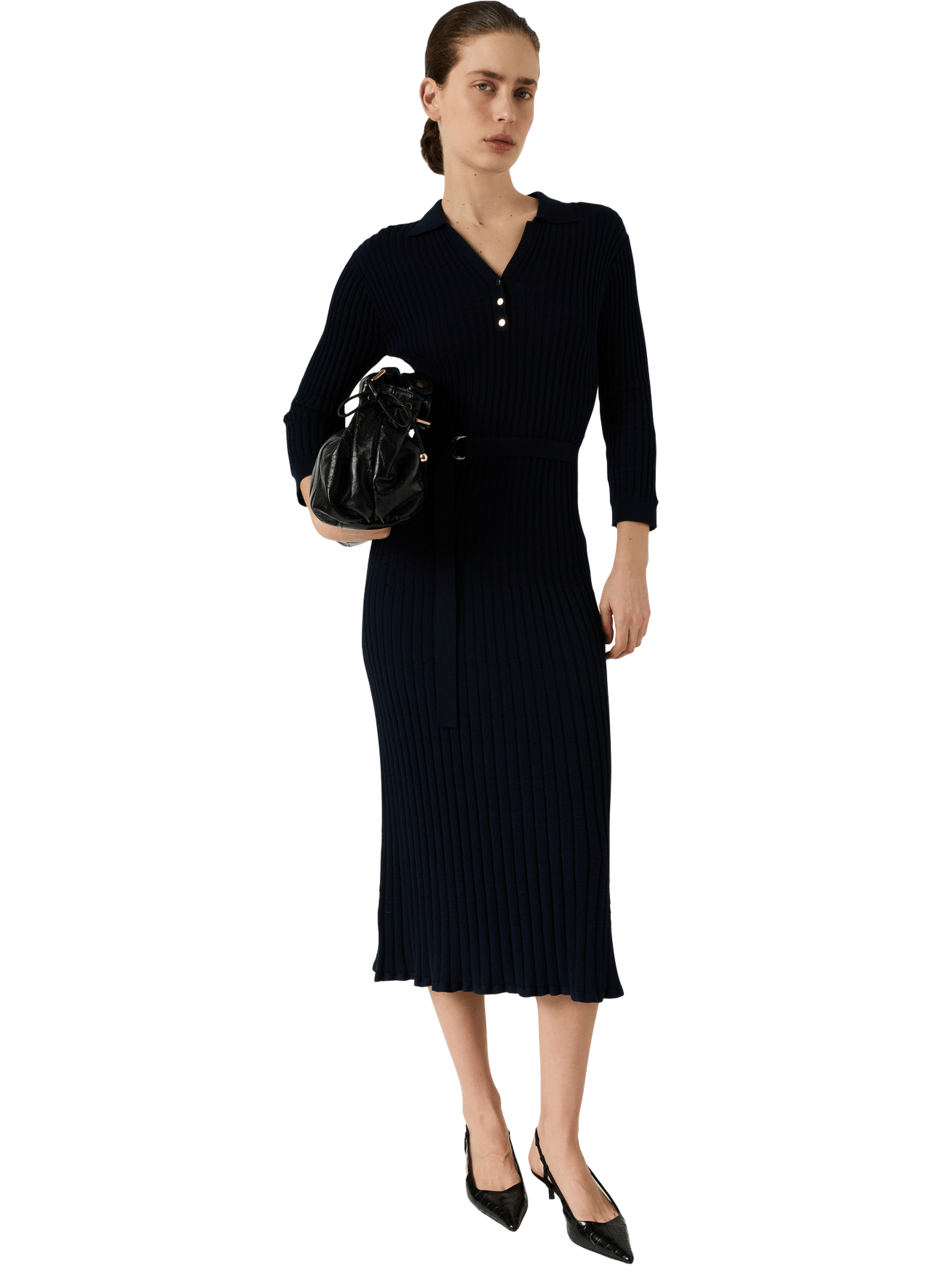 Robe longue en maille à col polo - rihamie GERARD DAREL Bleu