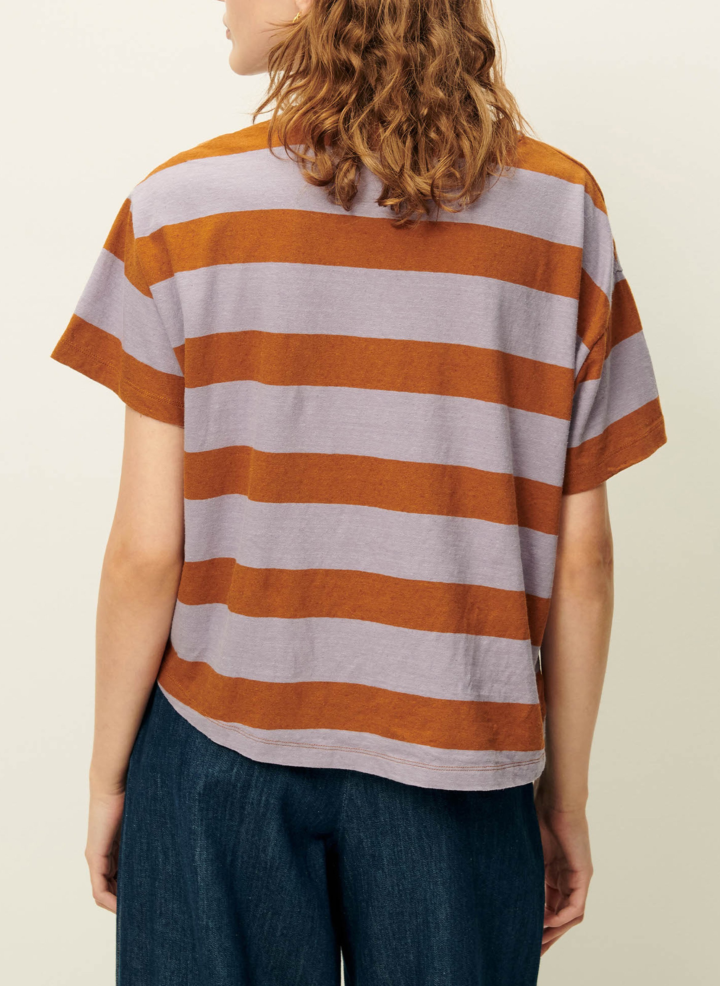 Tee-shirt ample col rond en coton mélangé rayé tooli SESSUN Violet