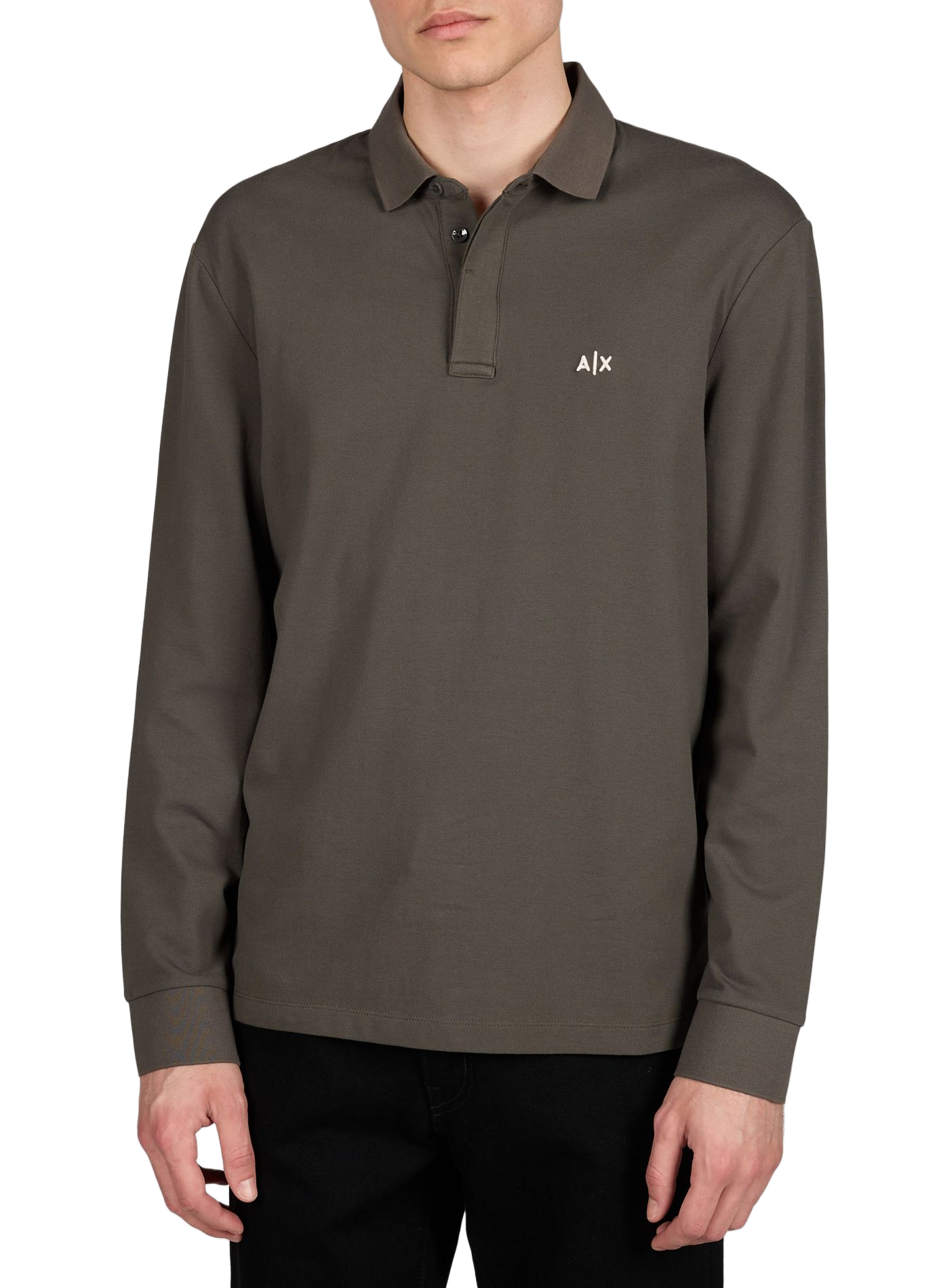 Lange mouwen polo van gemengd katoen. ARMANI EXCHANGE Kaki