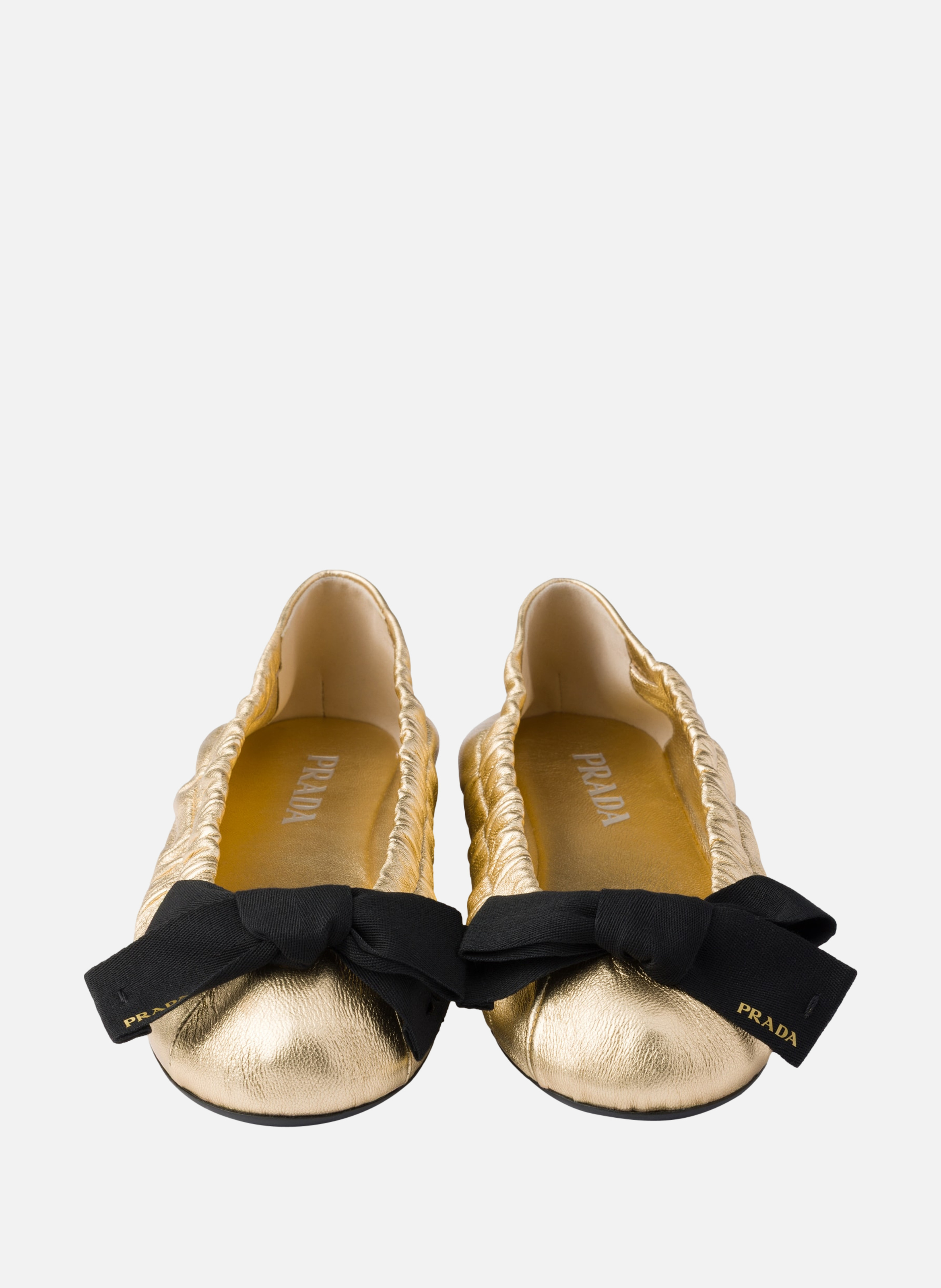 Ballerines en cuir nappa mordoré avec nœud PRADA Argent