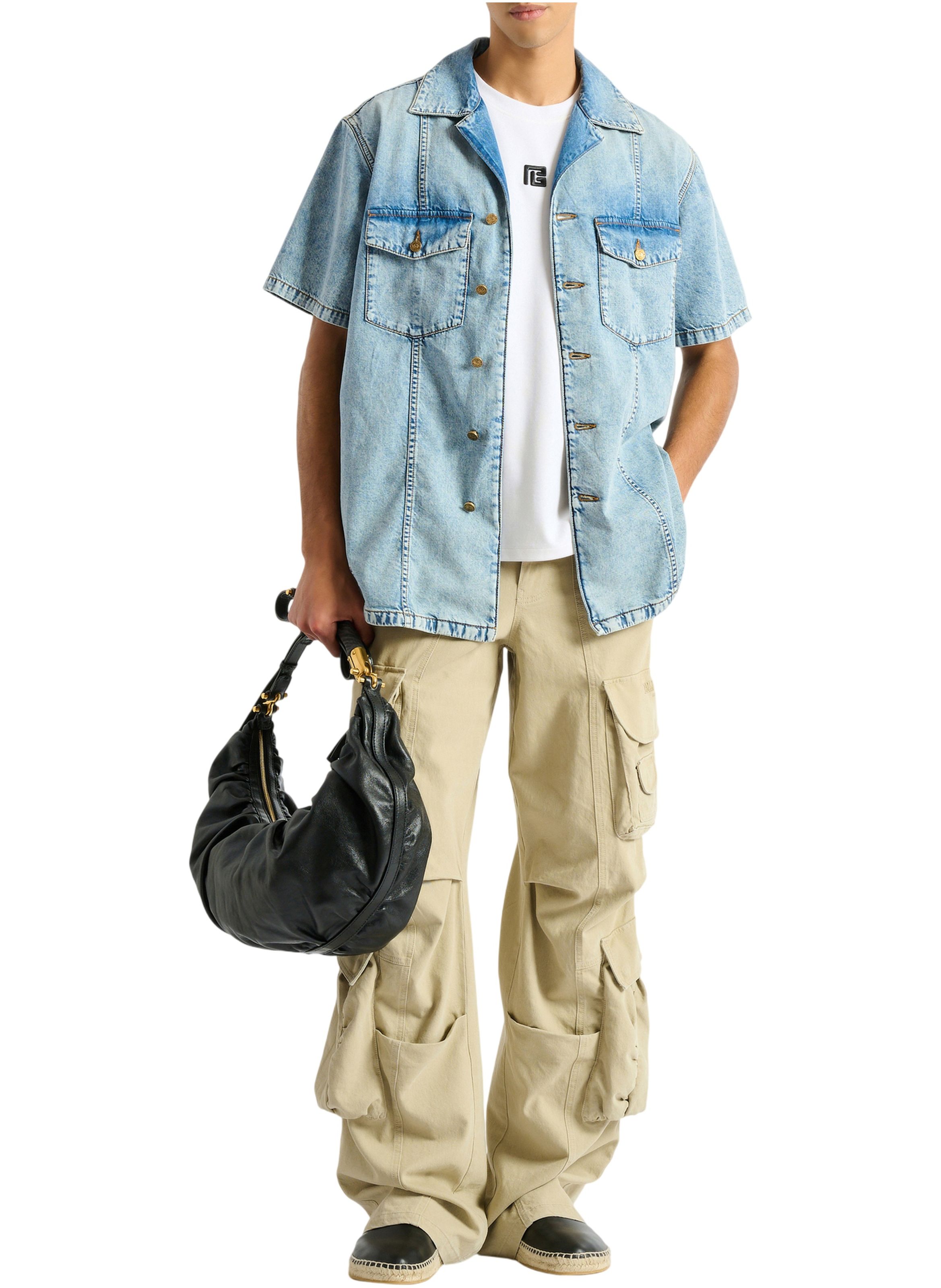 Chemise en denim délavé light blue BALMAIN Bleu