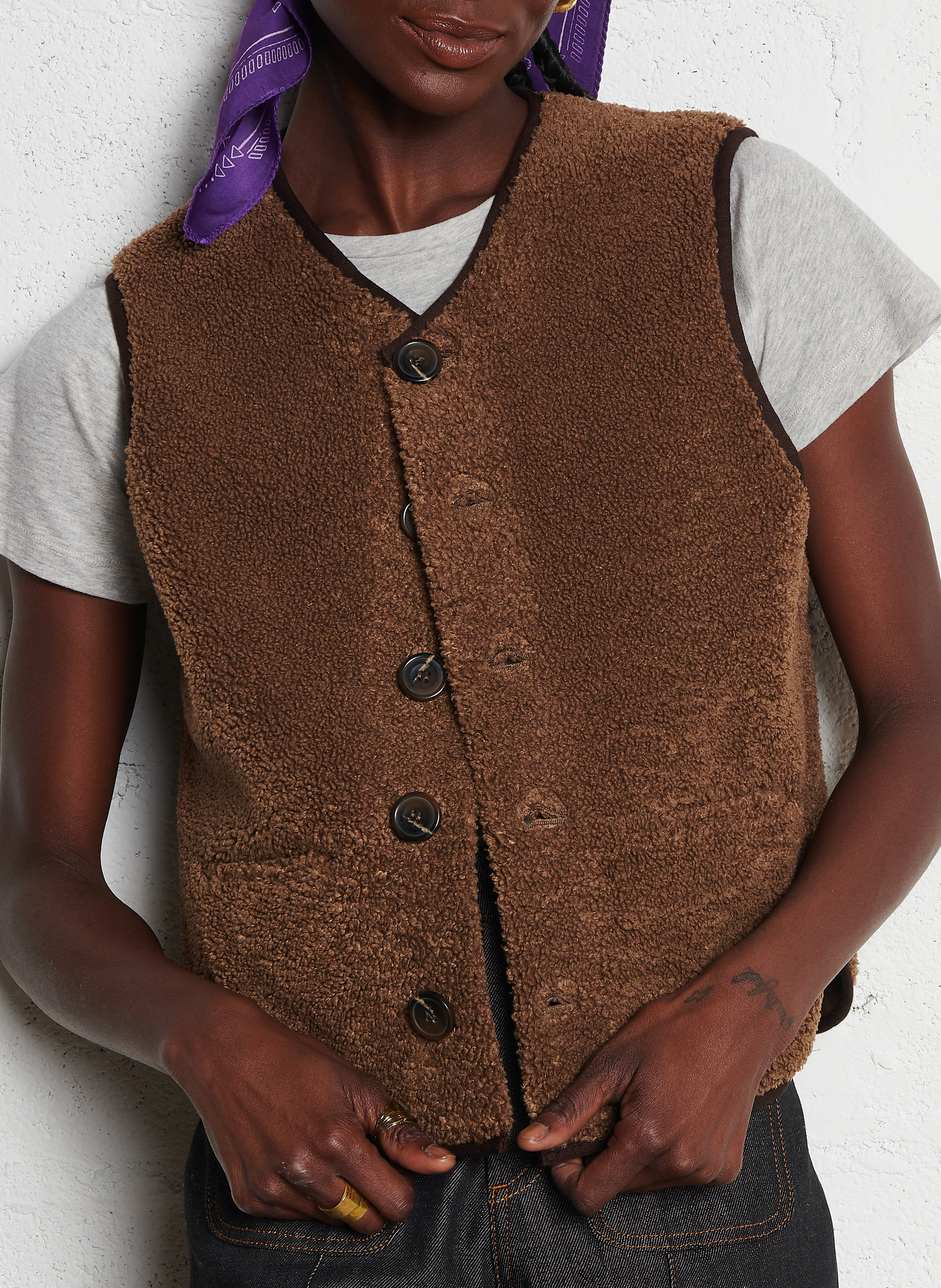 Gilet sans manches aspect mouton fusil SOEUR Marron