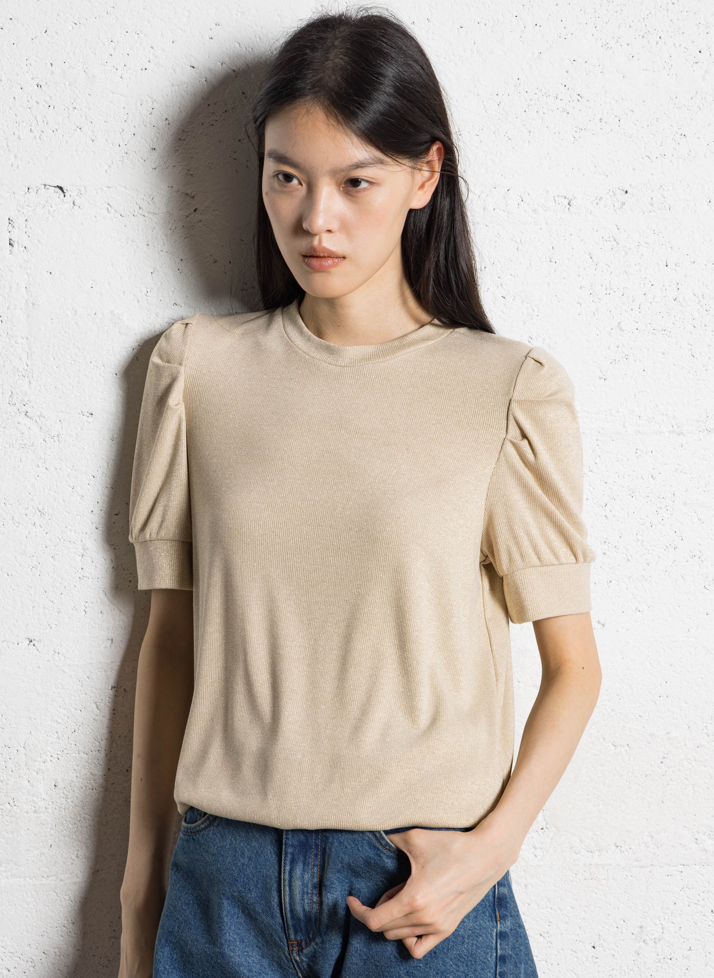 Pull droit col rond pailleté IKKS Doré