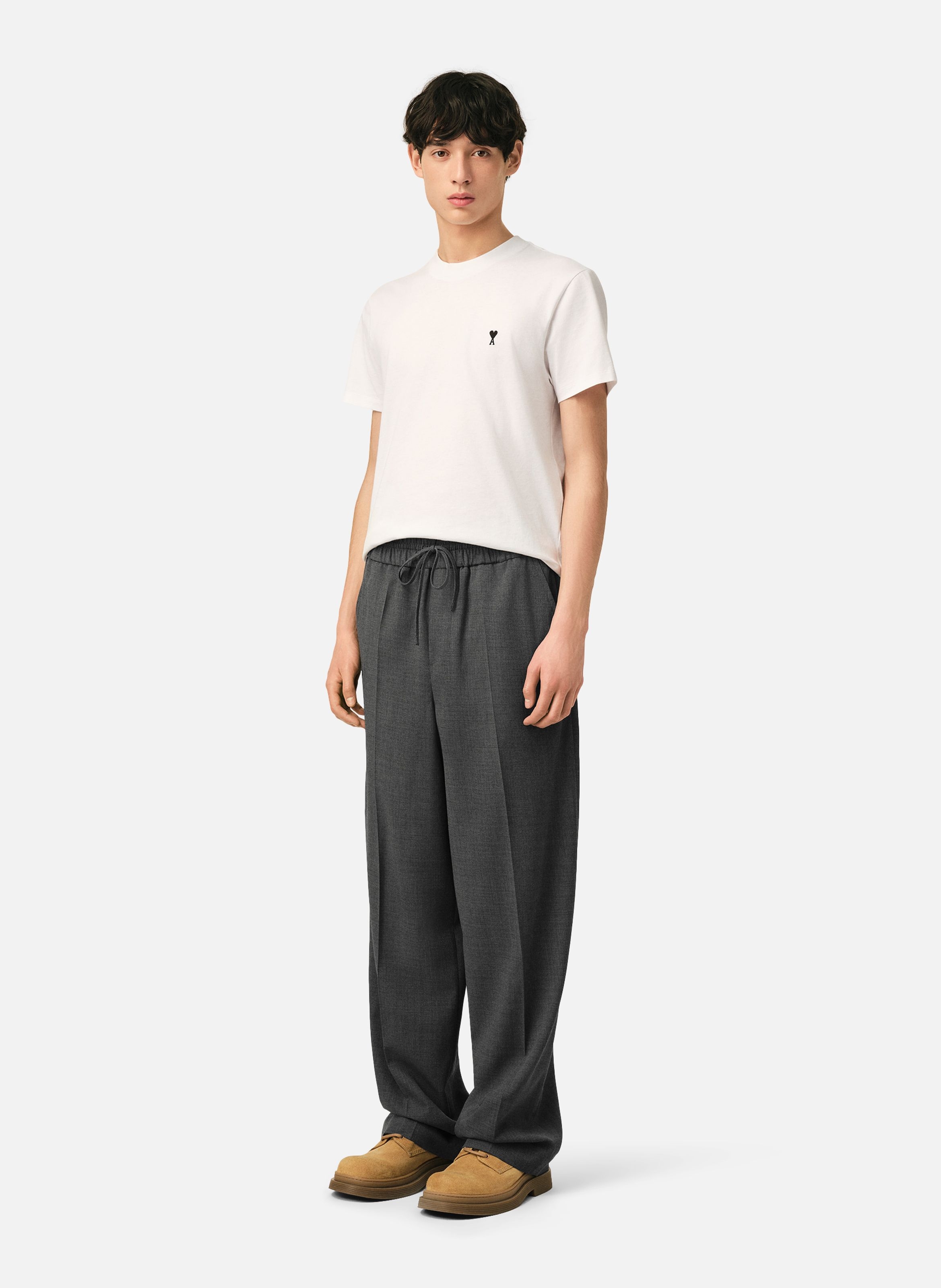 Pantalon unisexe en laine taille élastiquée AMI PARIS Gris