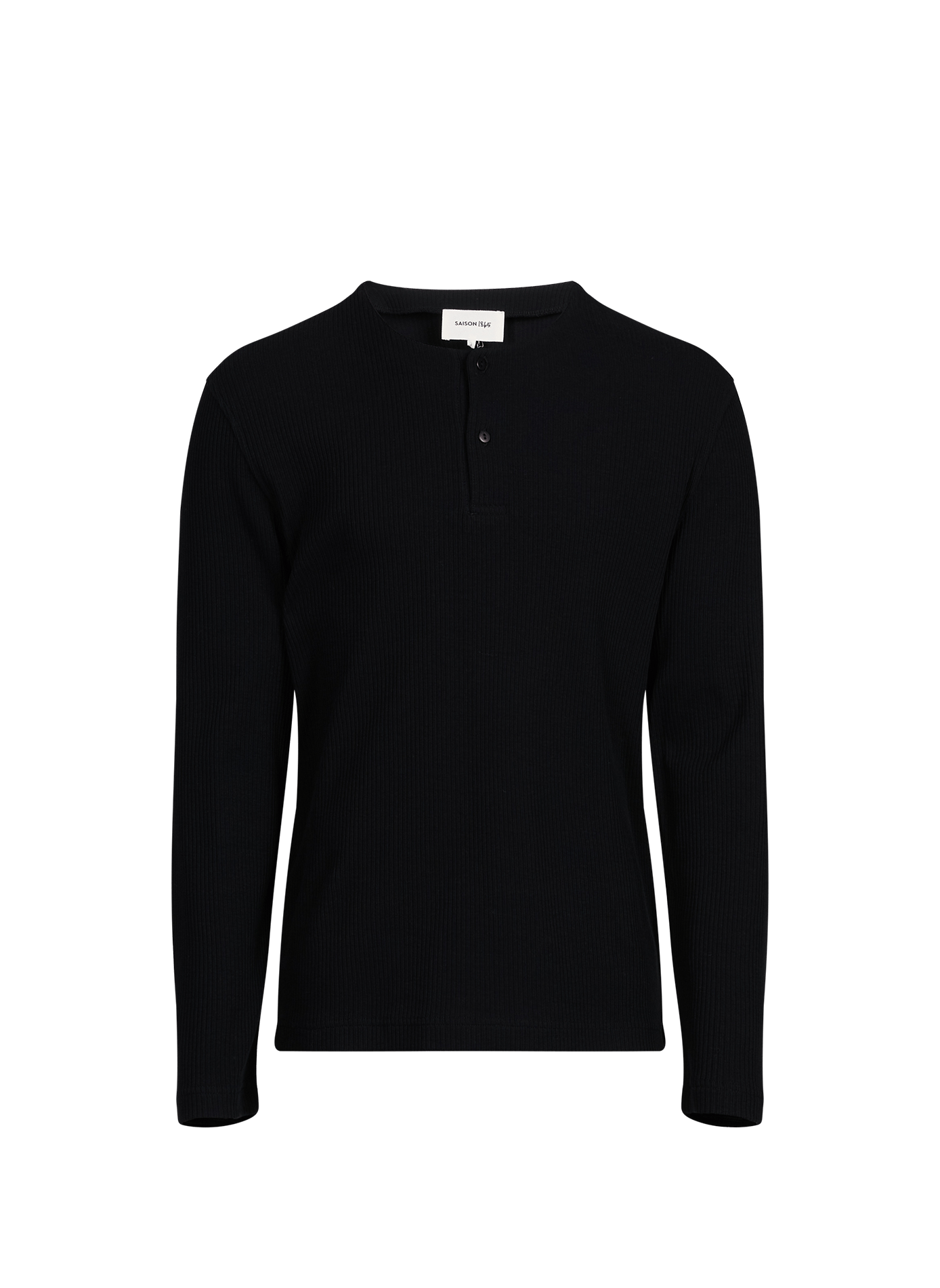 Ribbed cotton Henley T-shirt SAISON 1865 Black