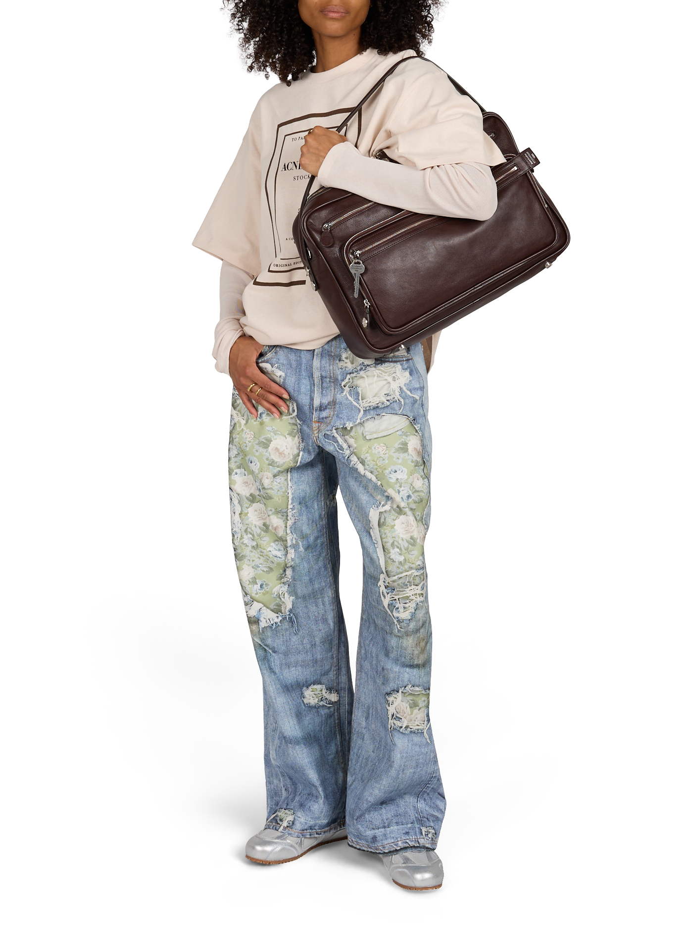Cotton jeans with flower print effect ACNE STUDIOS Blue