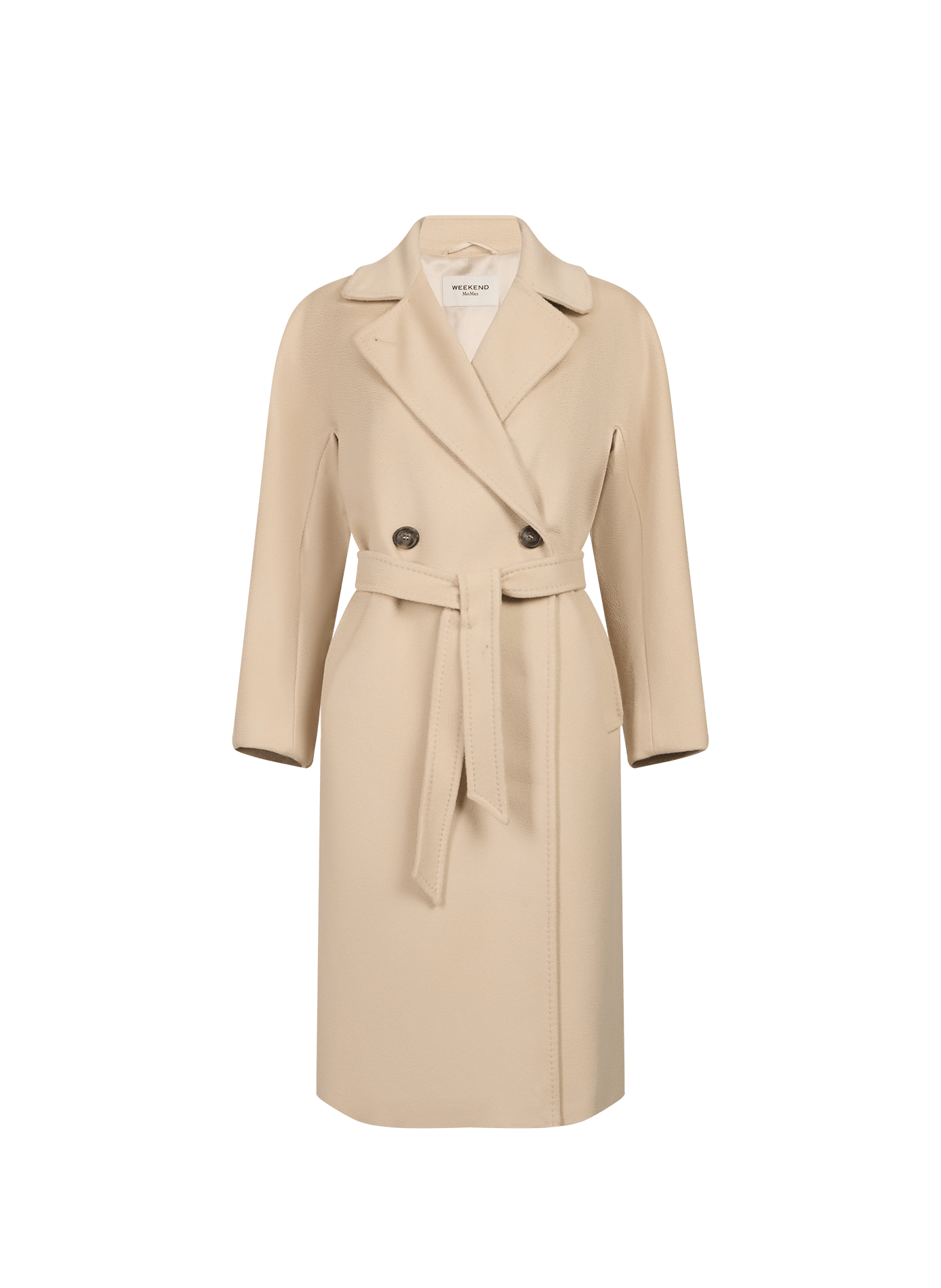 Manteau long droit ceinturé en laine vierge  Sand