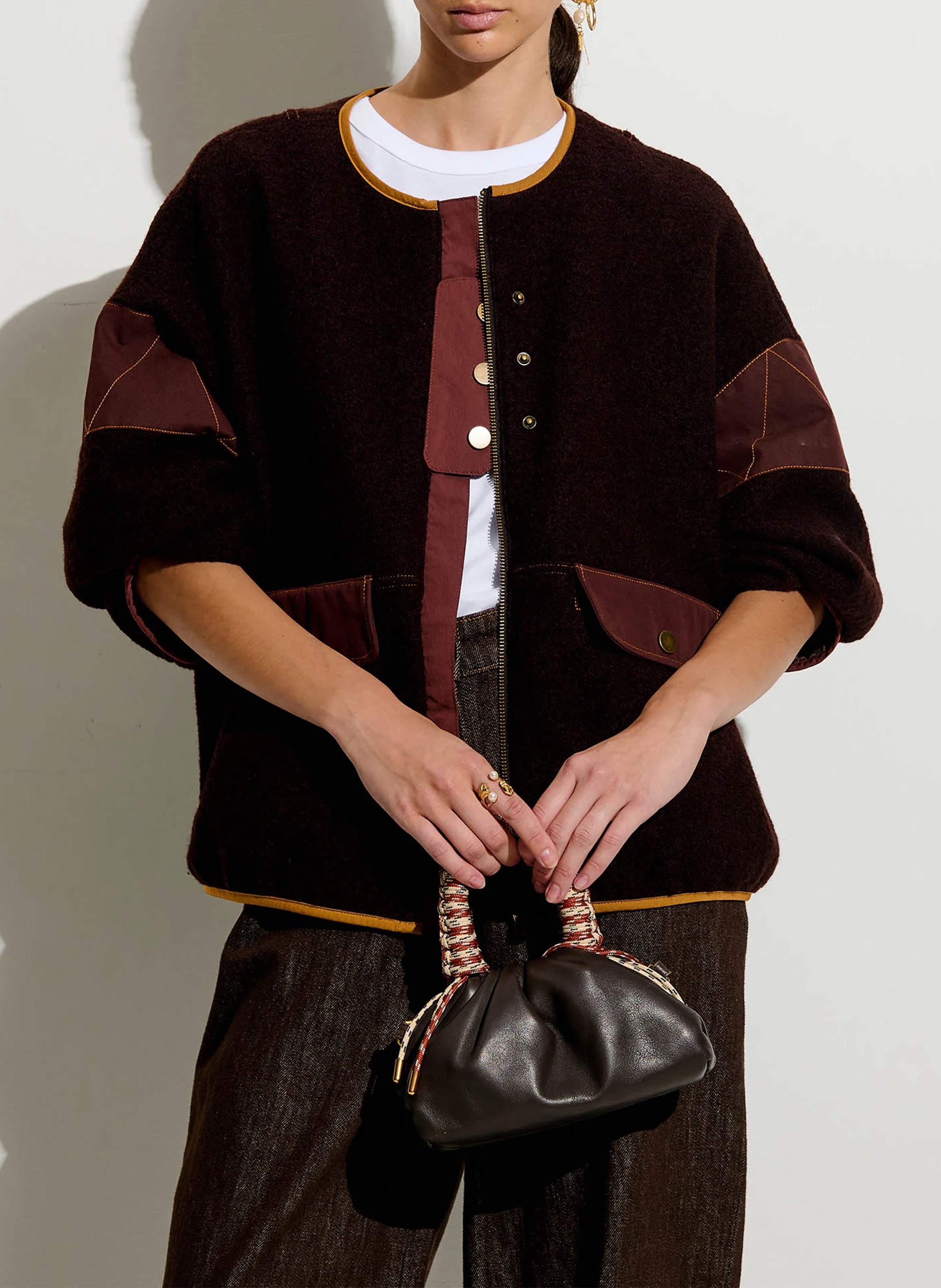 Veste ronde à détails denim en laine cold night SESSUN Marron