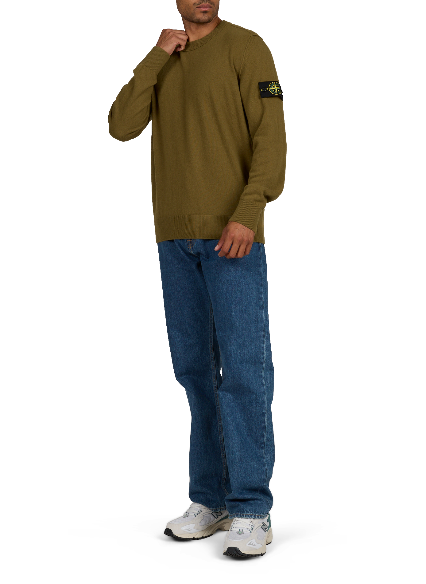 Maglione diritto a collo tondo in lana STONE ISLAND Kaki