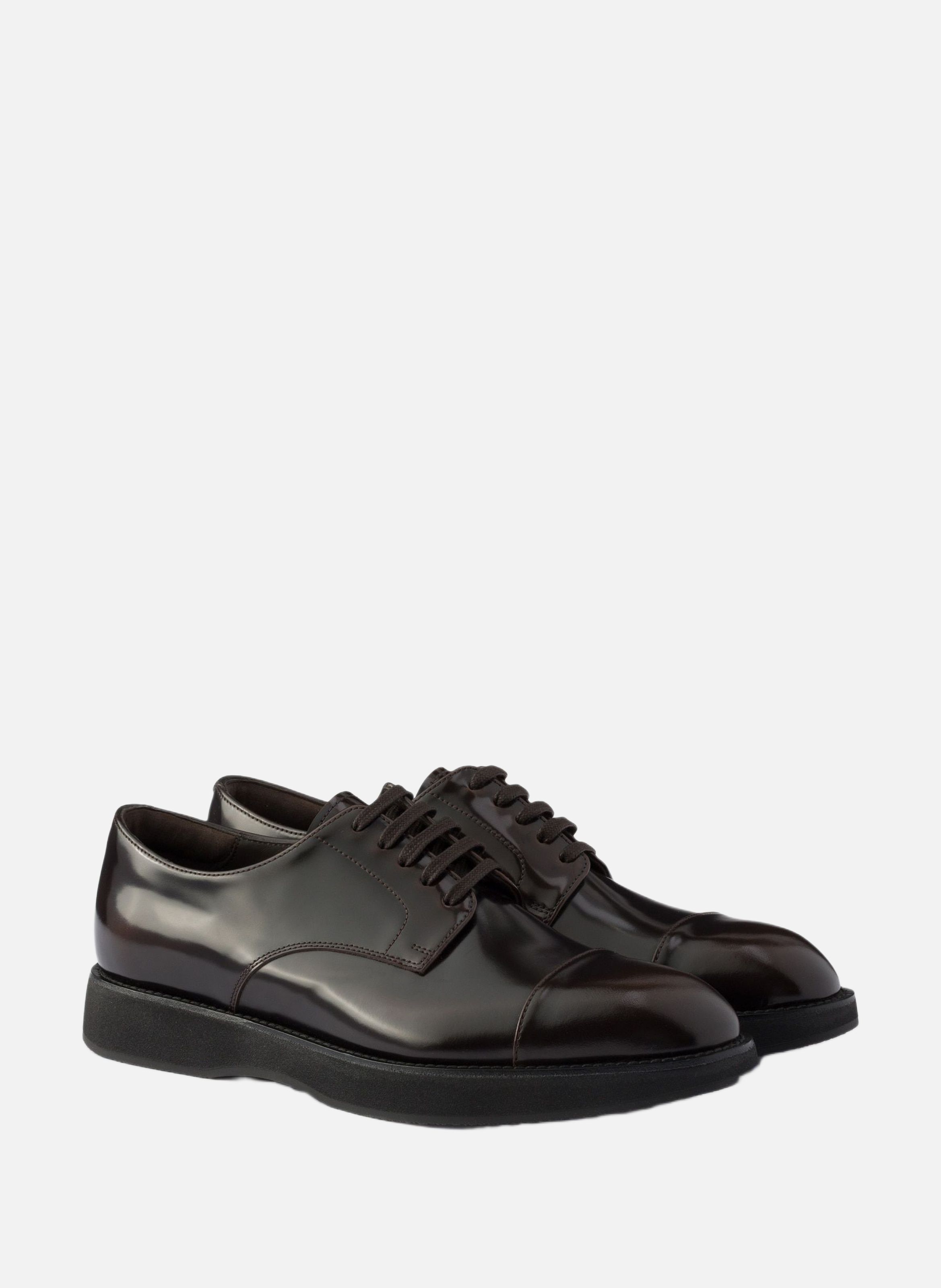 Chaussures à lacets en cuir brossé PRADA Marron