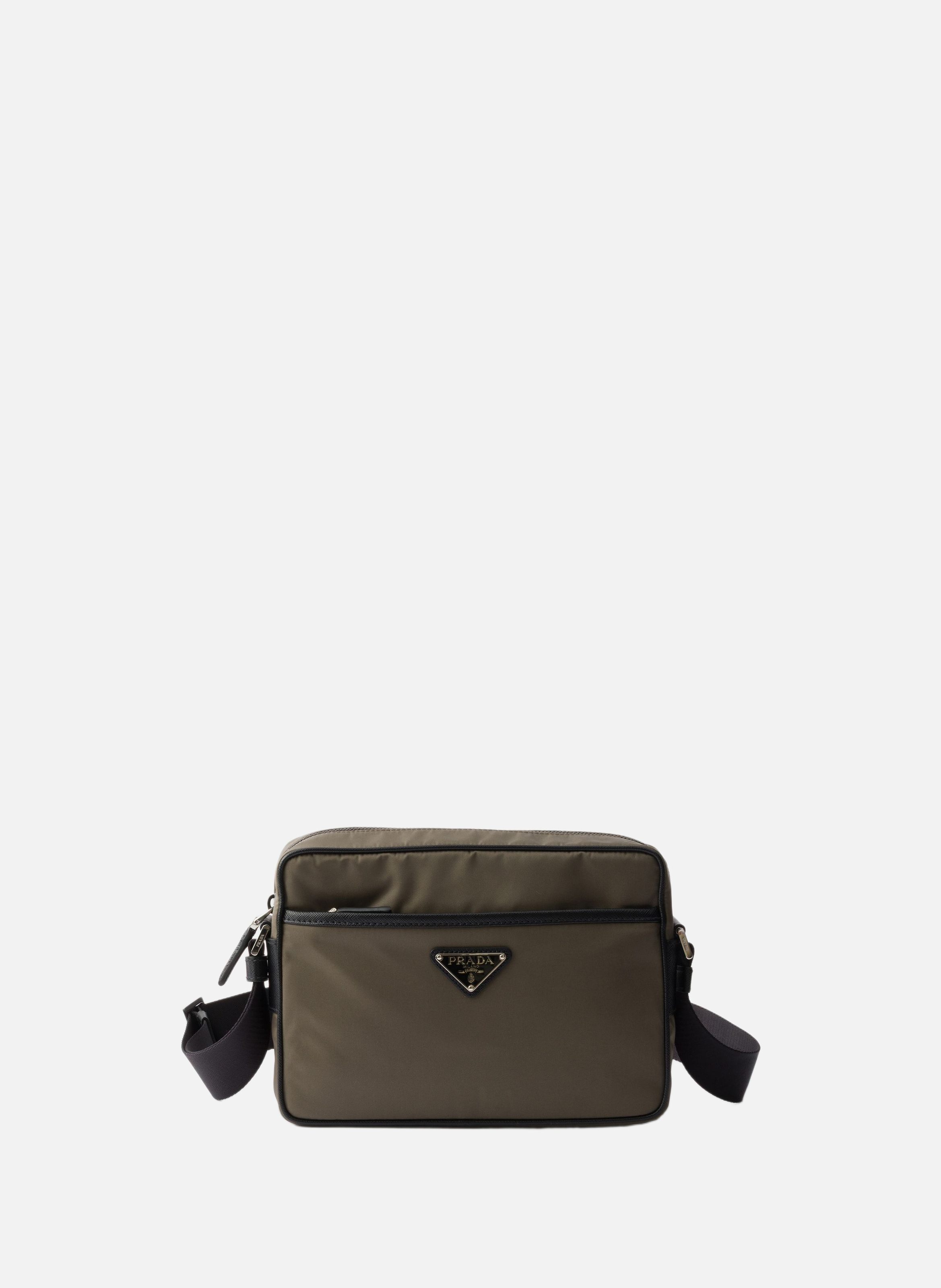 Sac porté épaule en re-nylon et saffiano PRADA Gris