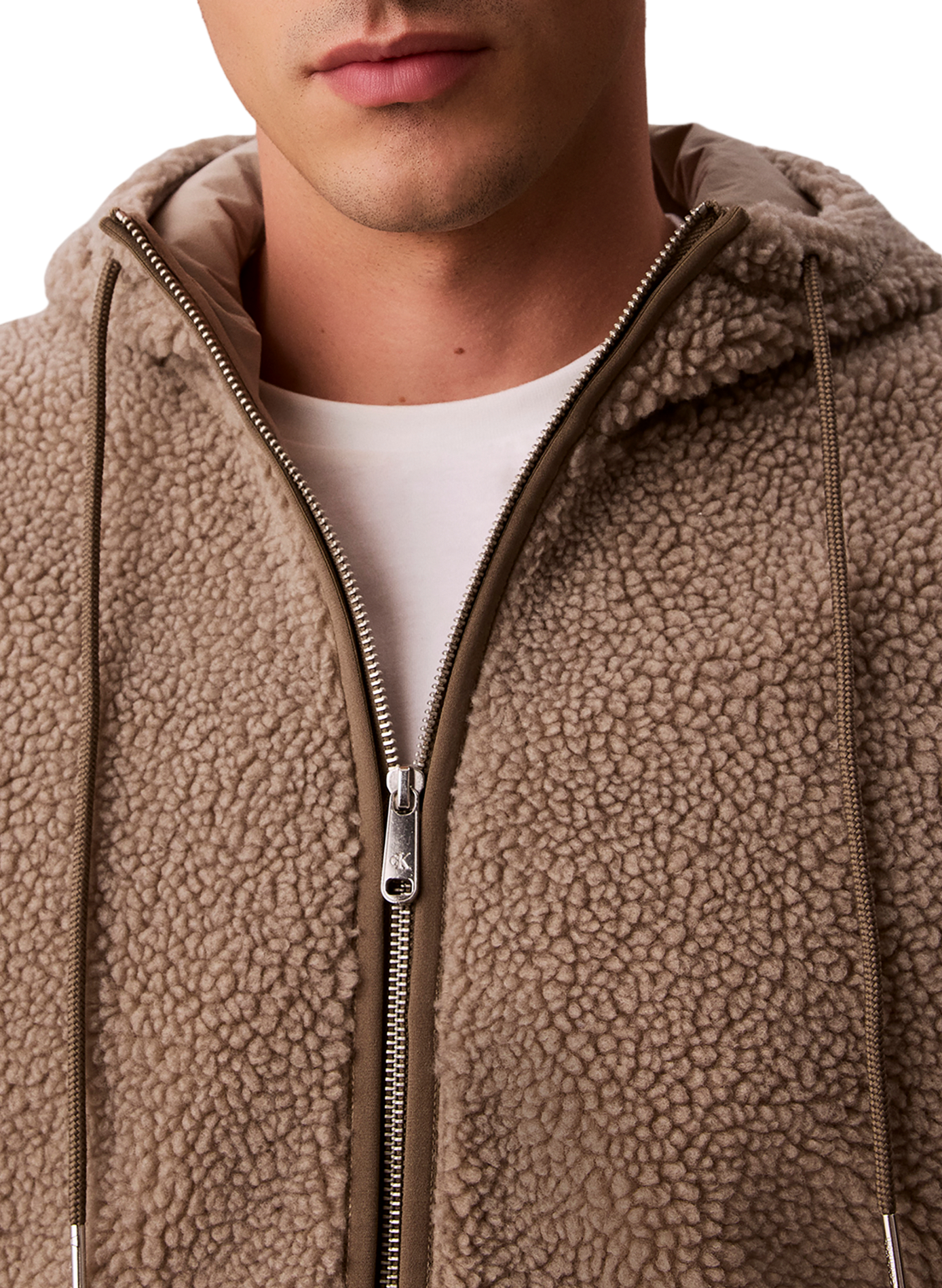 Zip-up sherpa hoodie CALVIN KLEIN Beige