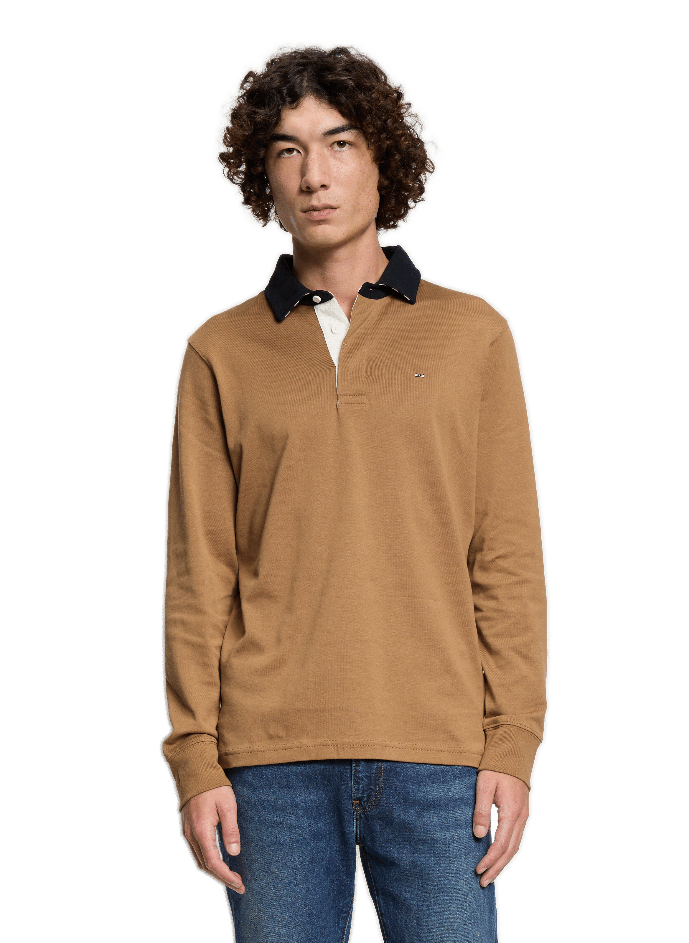 EDEN PARK Long-sleeved cotton polo shirt Brown